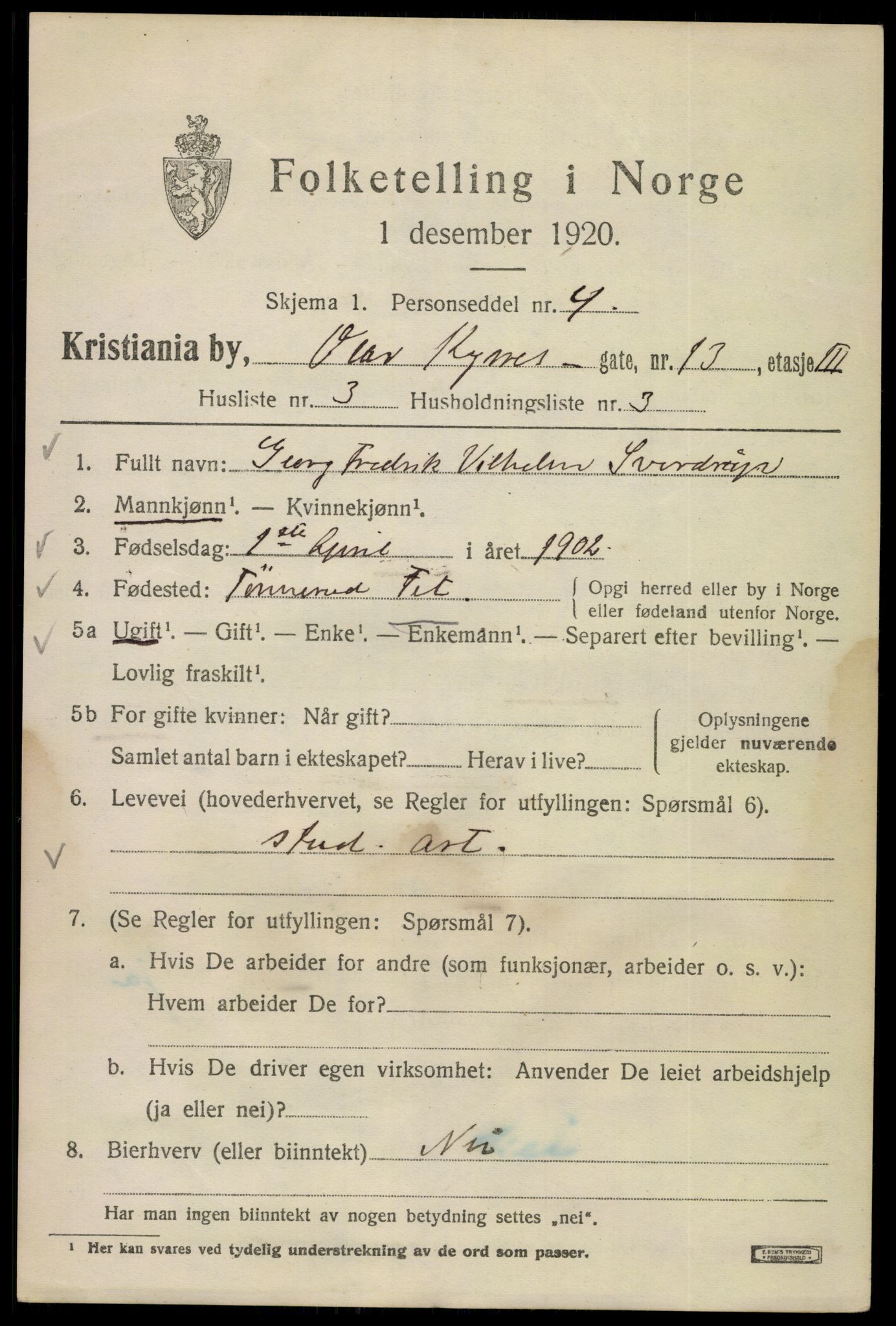 SAO, 1920 census for Kristiania, 1920, p. 432843