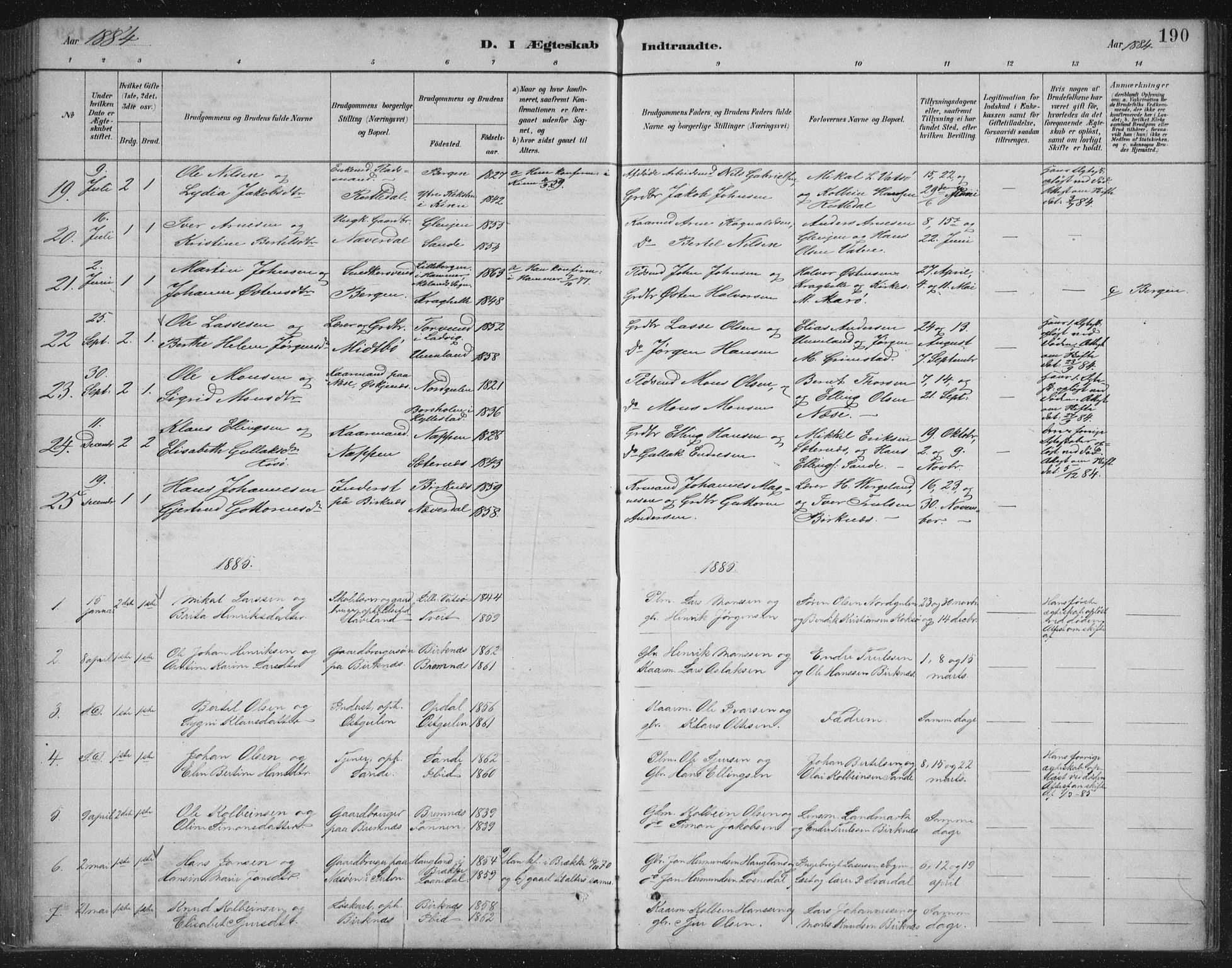 Gulen sokneprestembete, SAB/A-80201/H/Hab/Habb/L0003: Parish register (copy) no. B 3, 1884-1907, p. 190