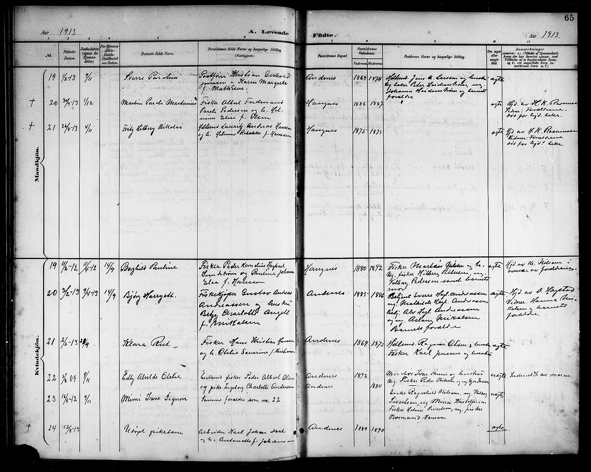 Ministerialprotokoller, klokkerbøker og fødselsregistre - Nordland, AV/SAT-A-1459/899/L1449: Parish register (copy) no. 899C04, 1900-1918, p. 65