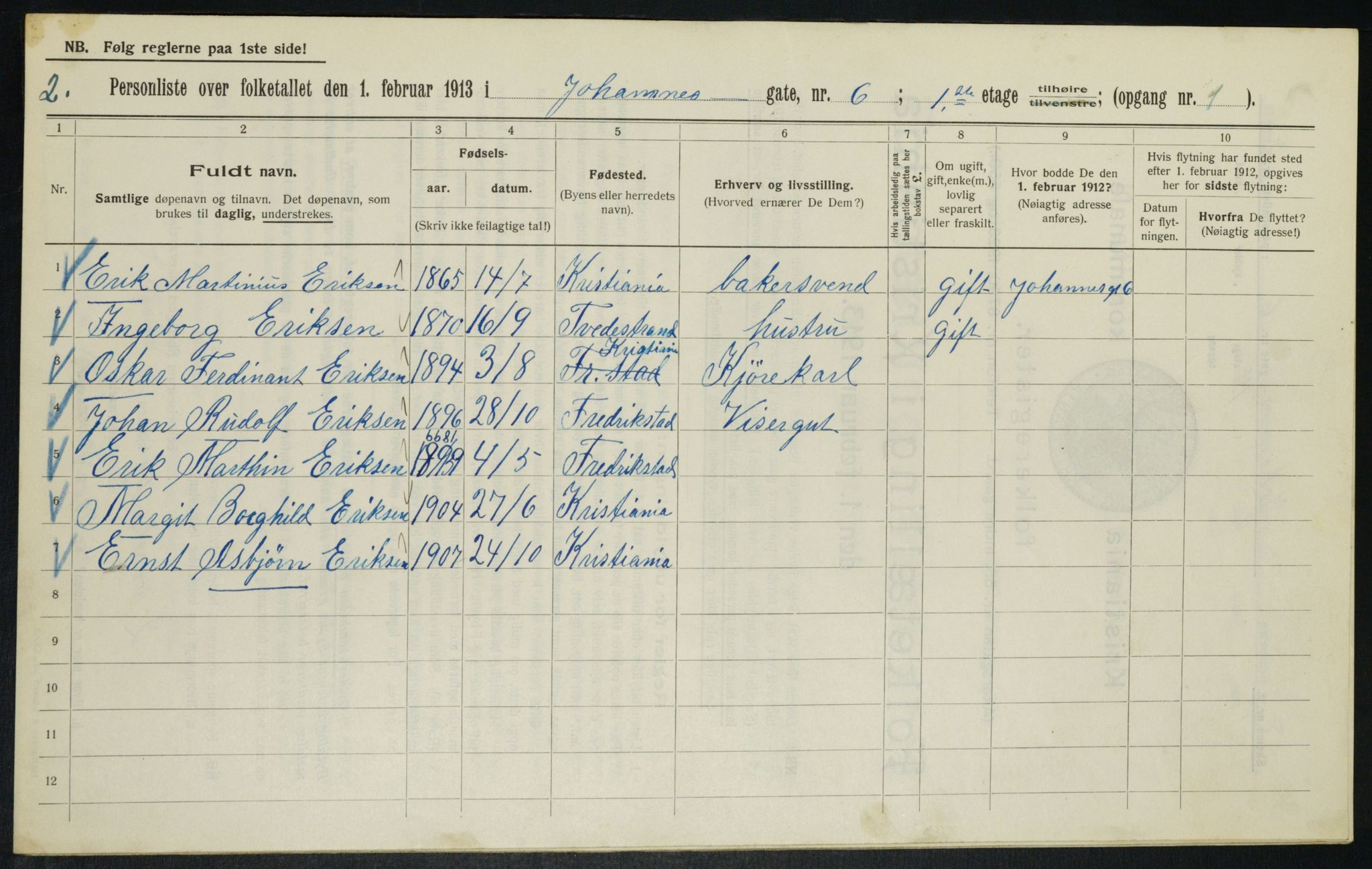 OBA, Municipal Census 1913 for Kristiania, 1913, p. 46922