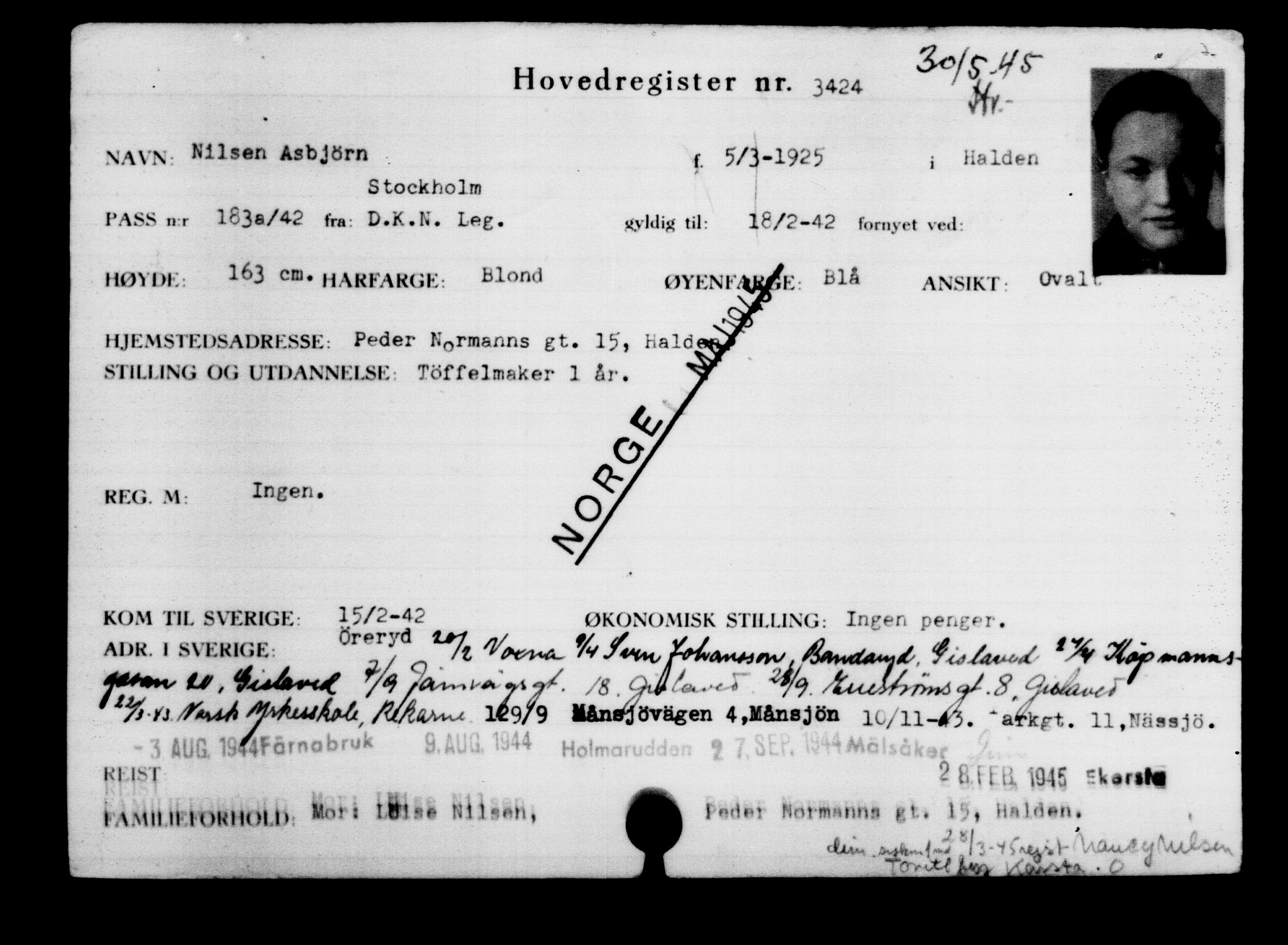 Den Kgl. Norske Legasjons Flyktningskontor, RA/S-6753/V/Va/L0003: Kjesäterkartoteket.  Flyktningenr. 2001-3495, 1940-1945, p. 1929