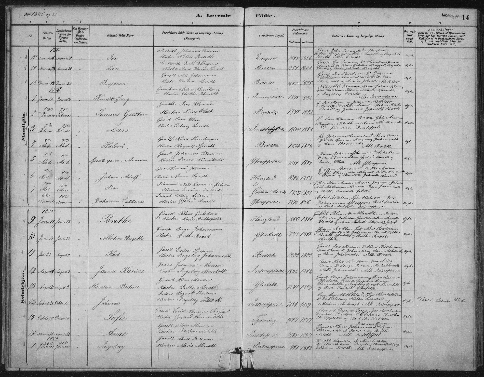 Gulen sokneprestembete, SAB/A-80201/H/Hab/Habc/L0002: Parish register (copy) no. C 2, 1880-1938, p. 14