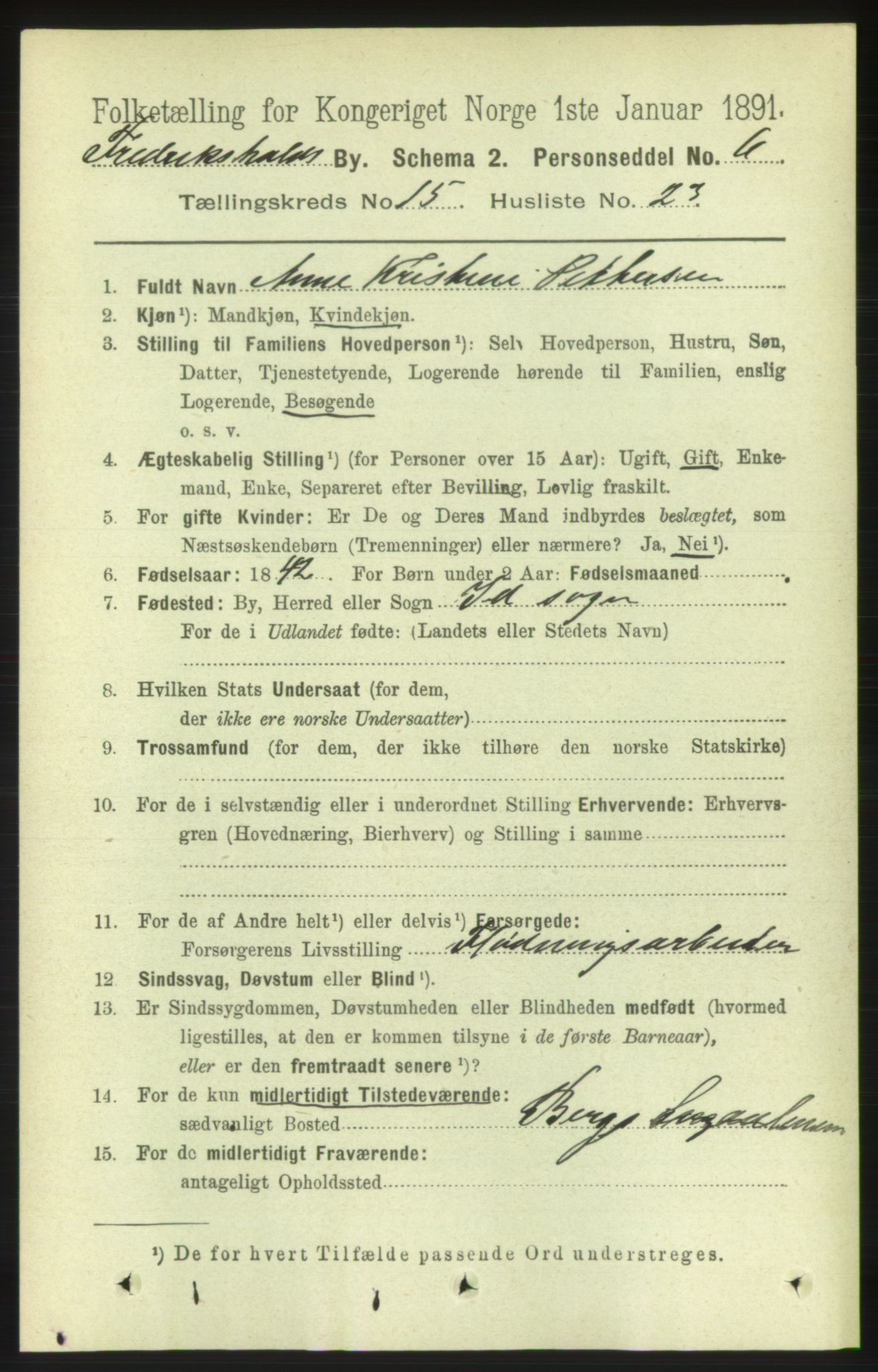 RA, 1891 census for 0101 Fredrikshald, 1891, p. 9693