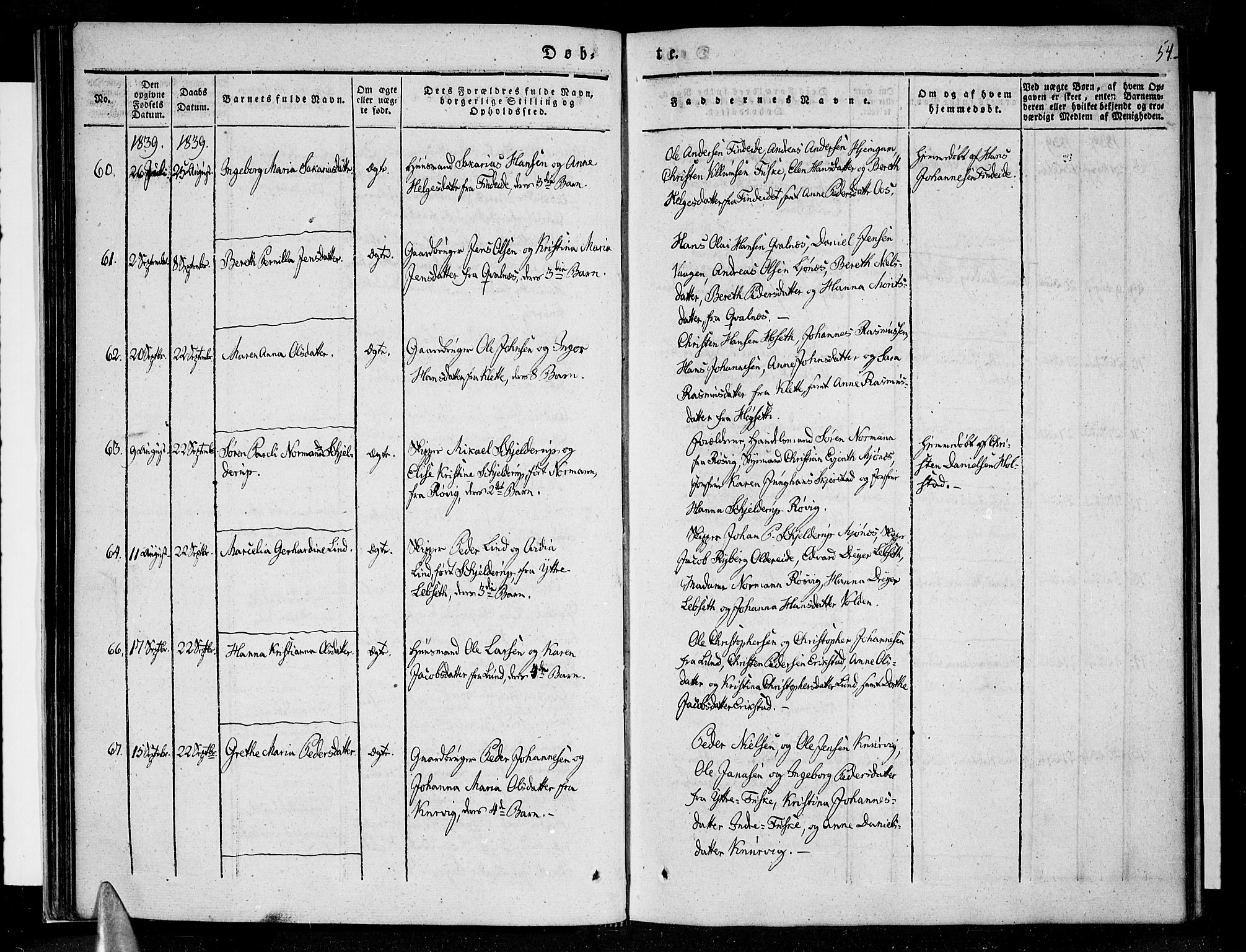 Ministerialprotokoller, klokkerbøker og fødselsregistre - Nordland, AV/SAT-A-1459/852/L0737: Parish register (official) no. 852A07, 1833-1849, p. 54