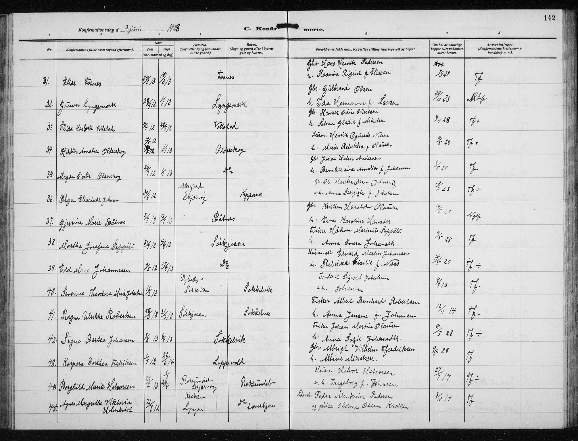 Skjervøy sokneprestkontor, AV/SATØ-S-1300/H/Ha/Hab/L0023klokker: Parish register (copy) no. 23, 1927-1943, p. 142