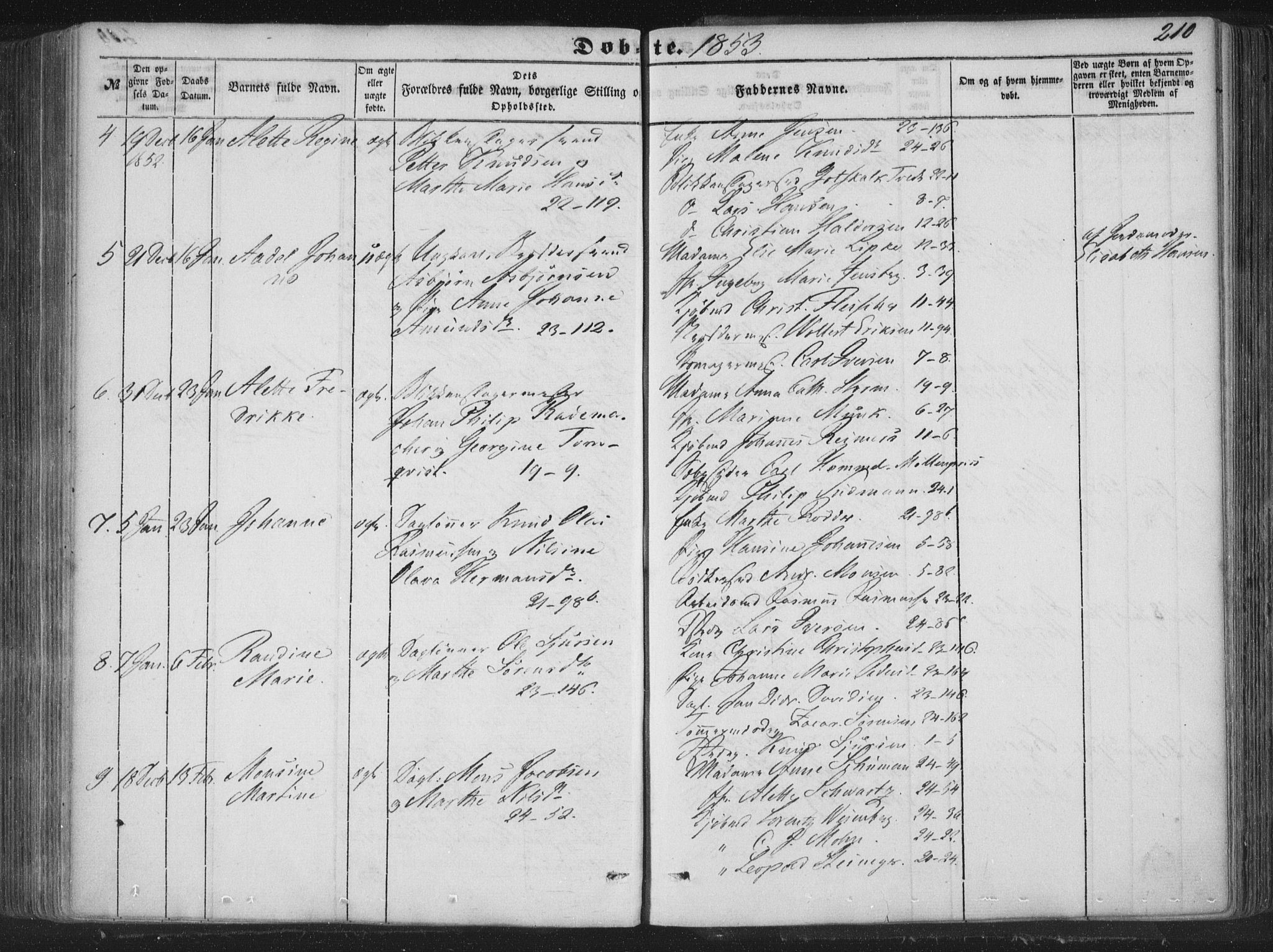 Korskirken sokneprestembete, AV/SAB-A-76101/H/Haa/L0017: Parish register (official) no. B 3, 1851-1857, p. 210