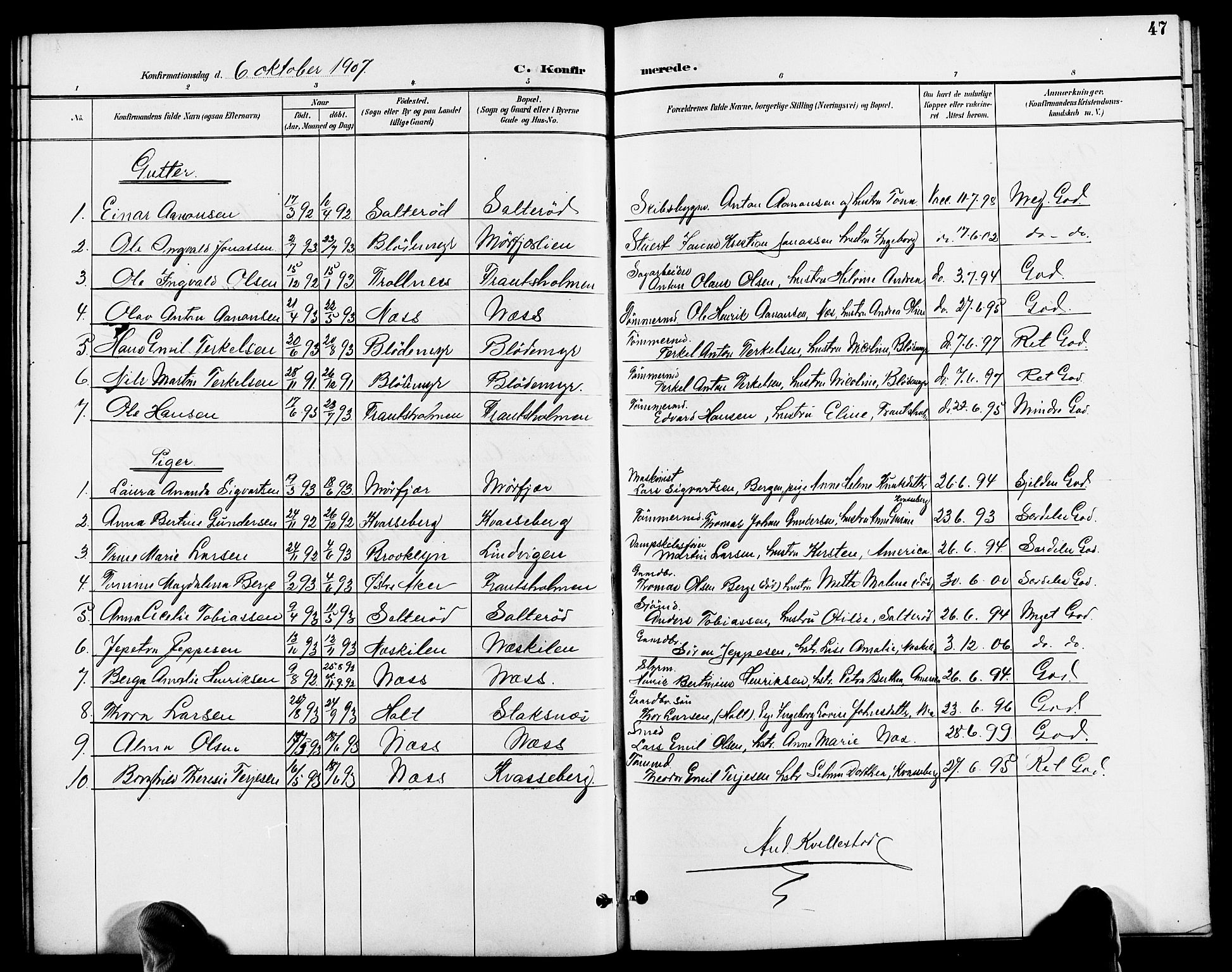 Austre Moland sokneprestkontor, AV/SAK-1111-0001/F/Fb/Fbb/L0002: Parish register (copy) no. B 2, 1894-1918, p. 47