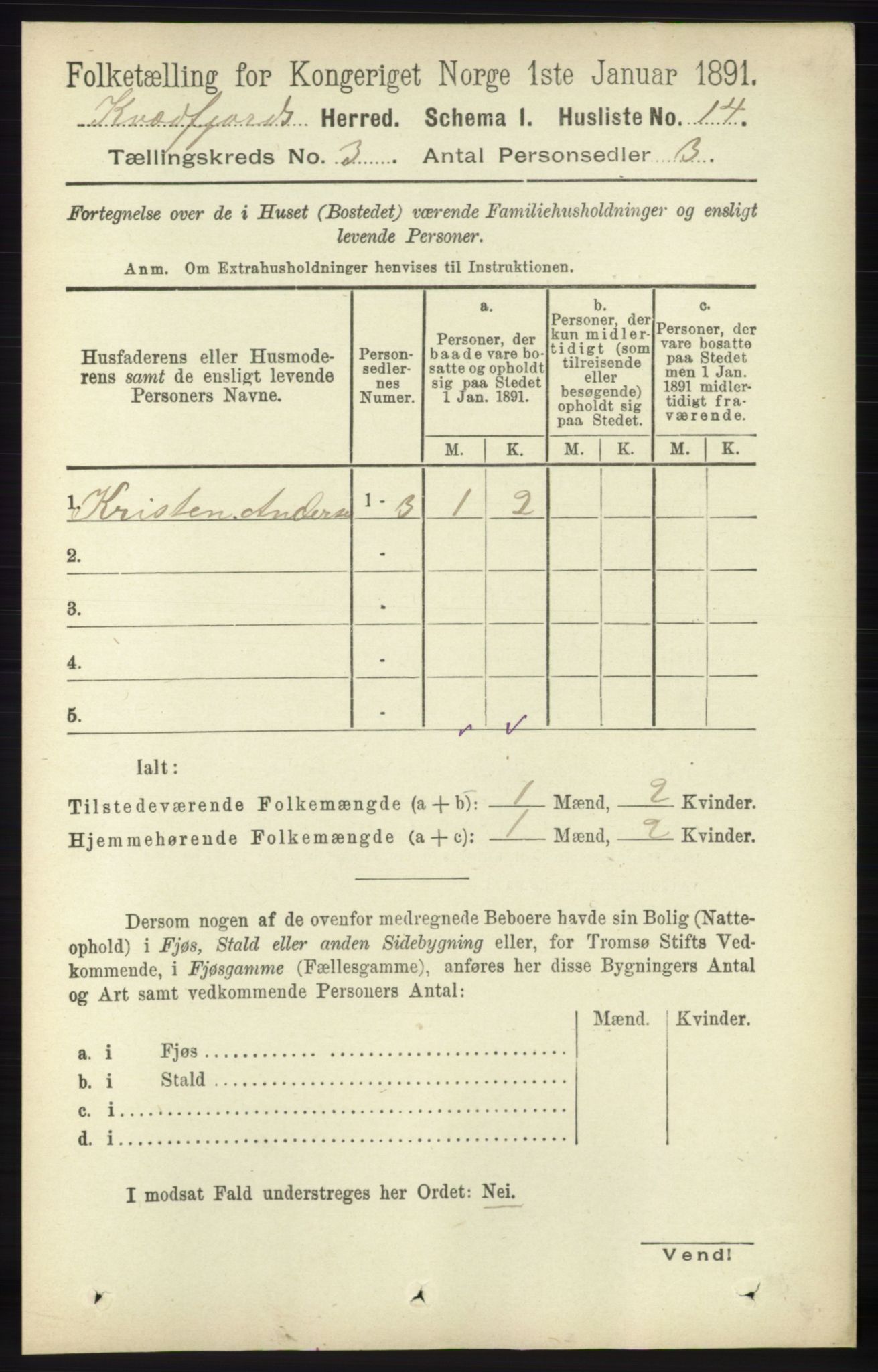 RA, 1891 census for 1911 Kvæfjord, 1891, p. 1234