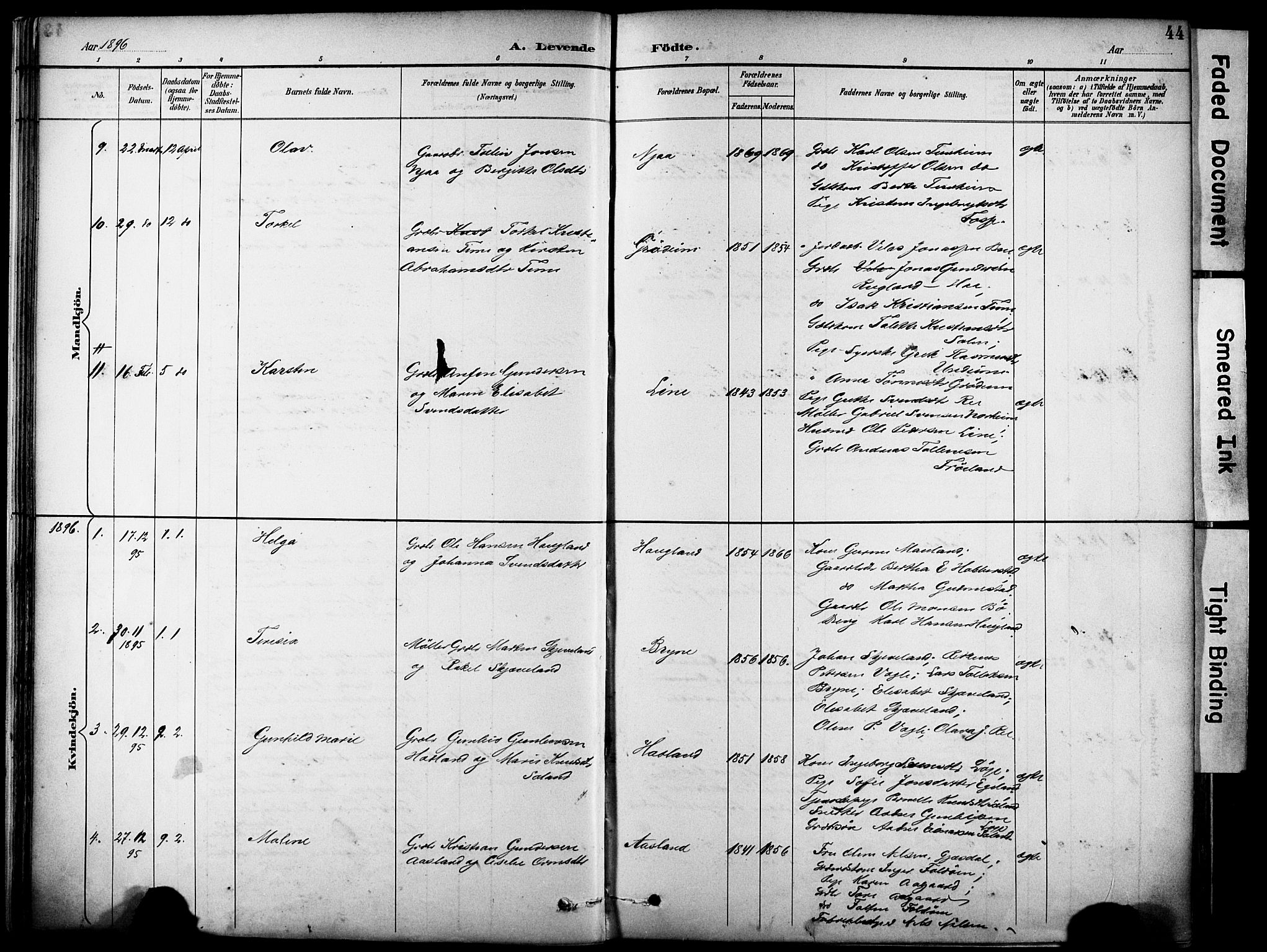 Lye sokneprestkontor, AV/SAST-A-101794/001/30BA/L0011: Parish register (official) no. A 9, 1893-1903, p. 44