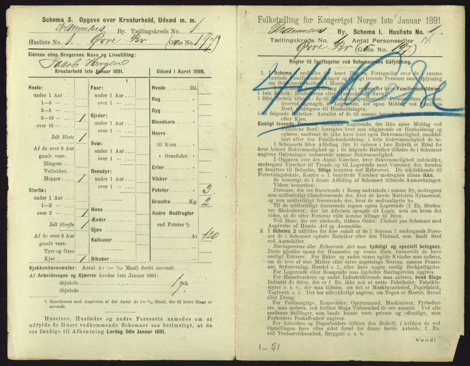 RA, 1891 census for 0602 Drammen, 1891, p. 97