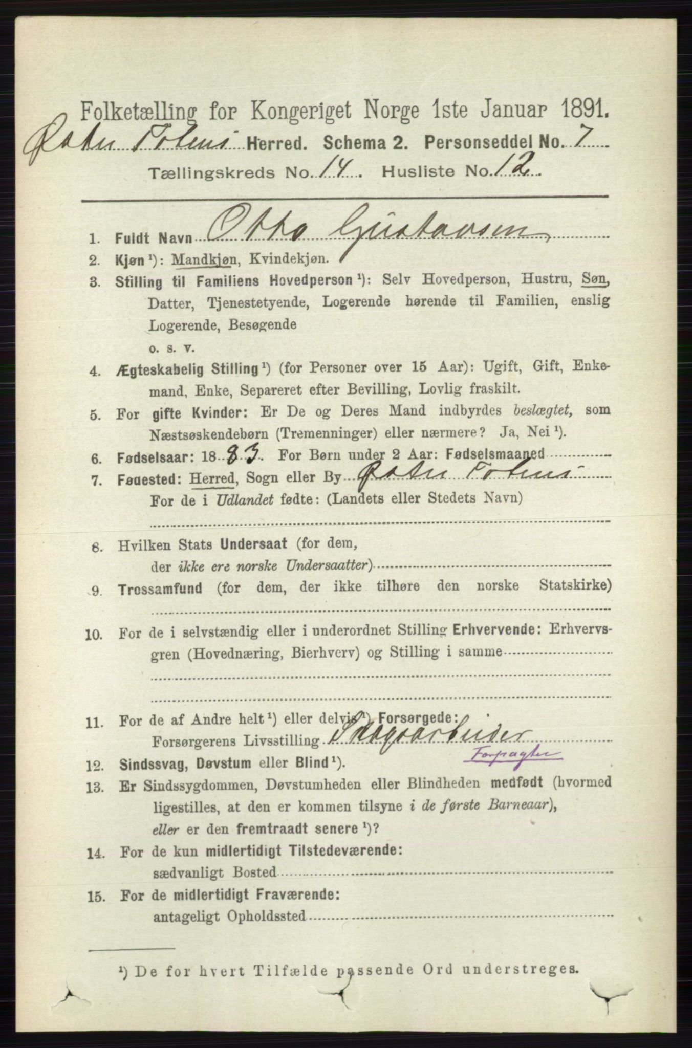 RA, 1891 census for 0528 Østre Toten, 1891, p. 9123