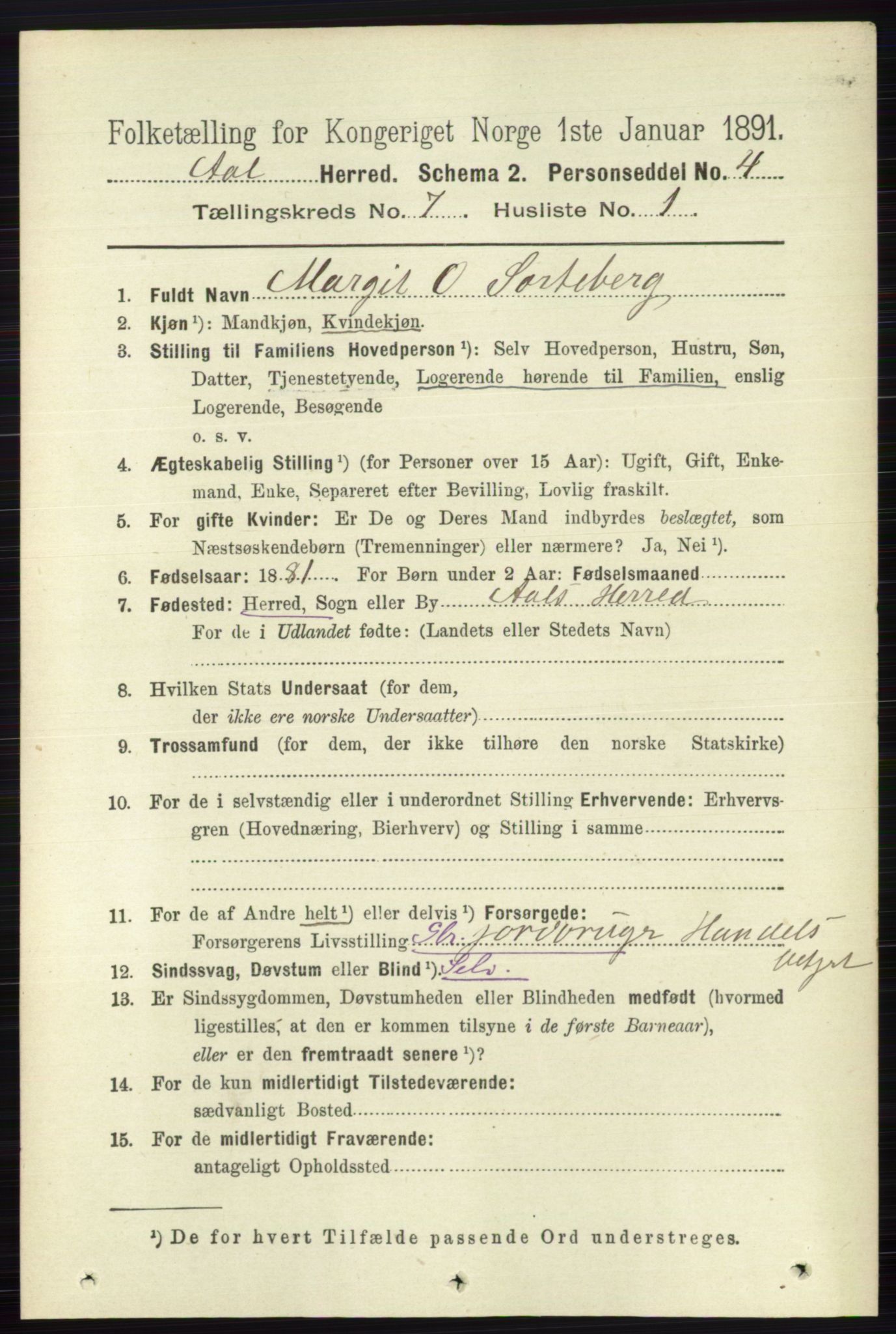 RA, 1891 census for 0619 Ål, 1891, p. 1830