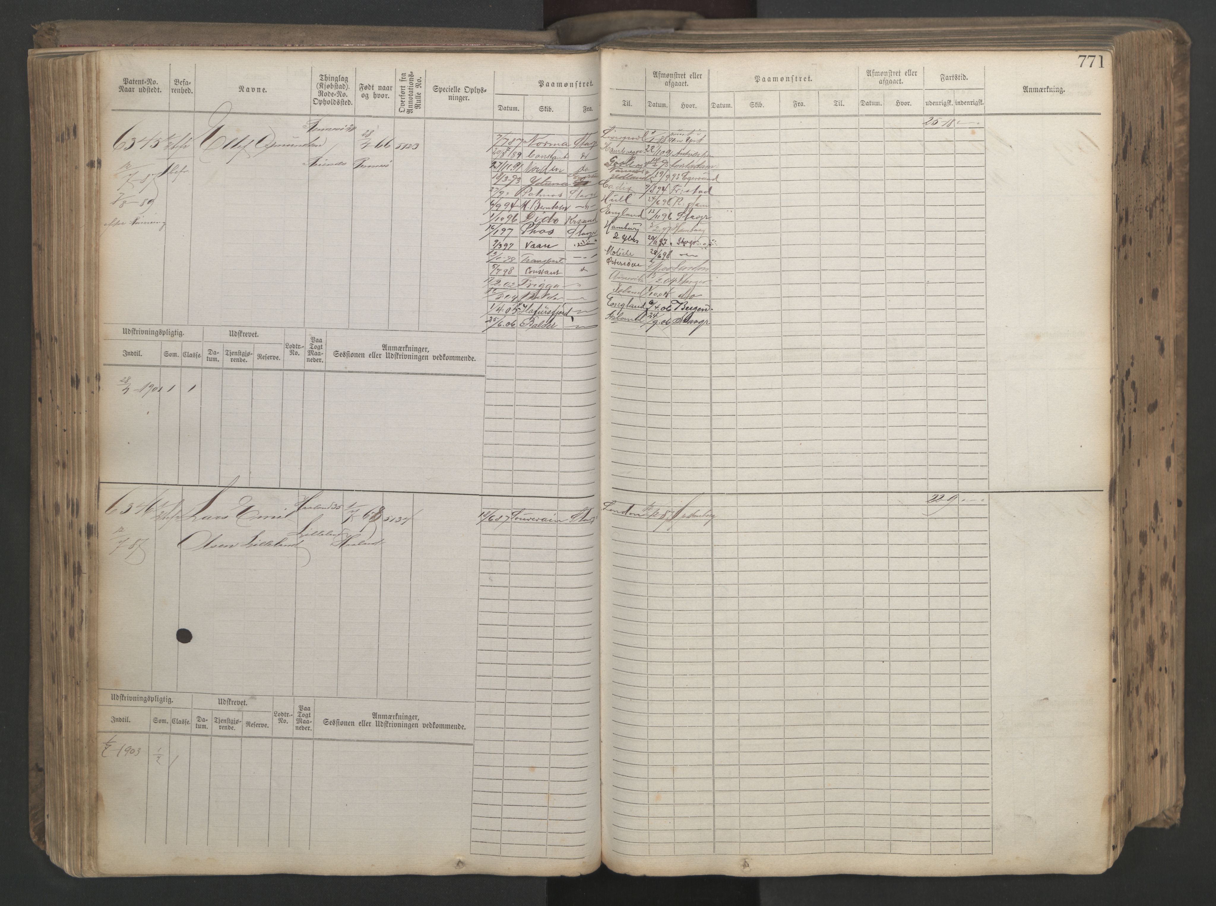 Stavanger sjømannskontor, AV/SAST-A-102006/F/Fb/Fbb/L0021: Sjøfartshovedrulle patnentnr. 6005-7204 (dublett), 1887, p. 175