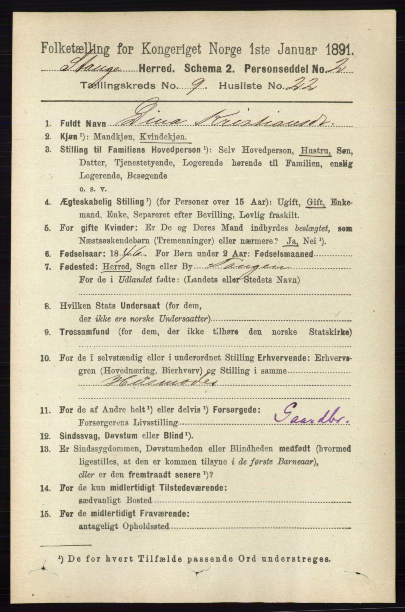 RA, 1891 census for 0417 Stange, 1891, p. 6178