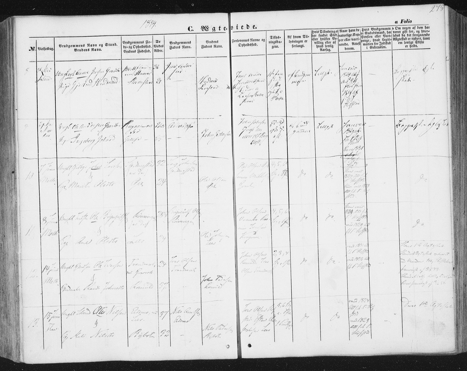 Ministerialprotokoller, klokkerbøker og fødselsregistre - Sør-Trøndelag, AV/SAT-A-1456/691/L1076: Parish register (official) no. 691A08, 1852-1861, p. 275