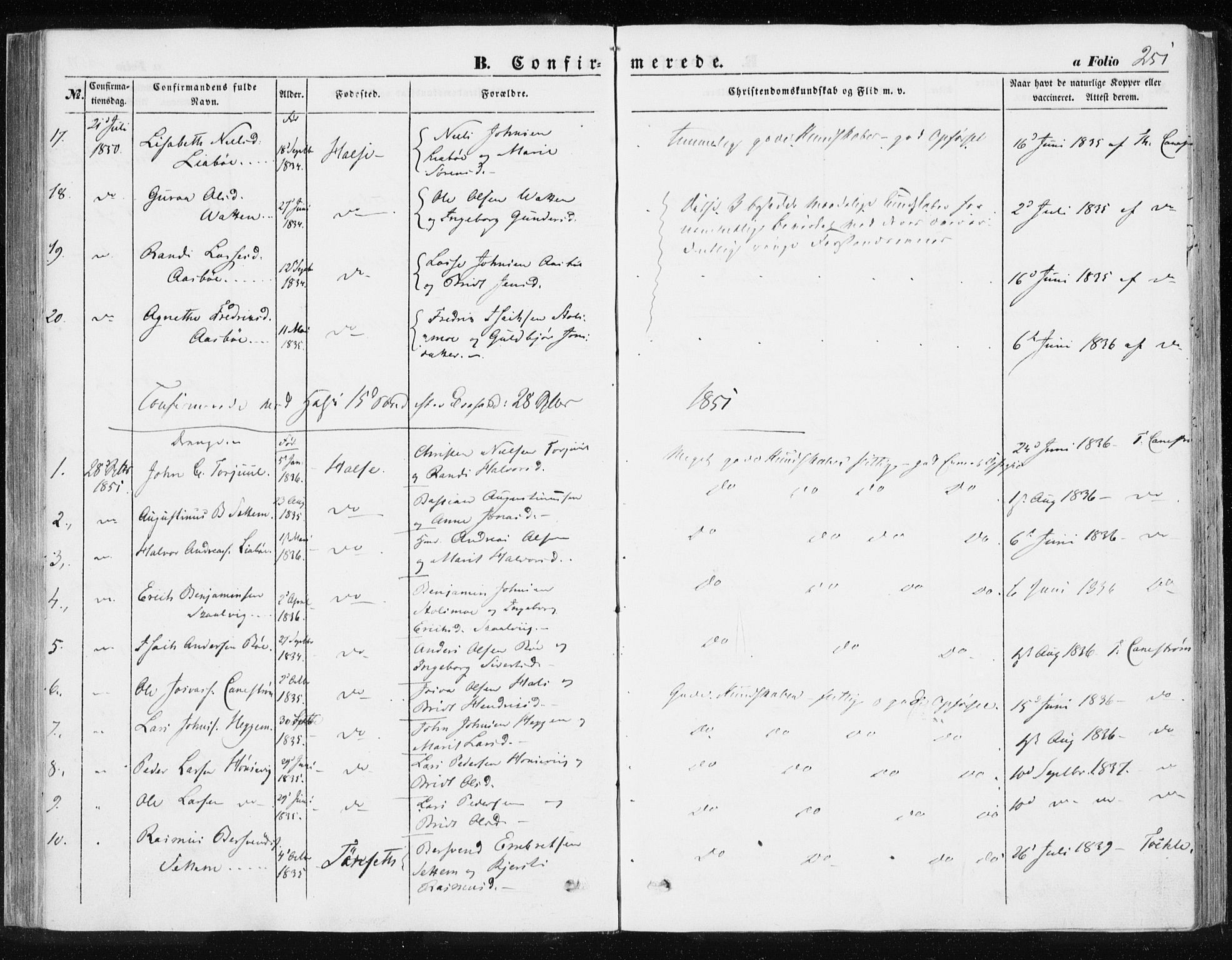 Ministerialprotokoller, klokkerbøker og fødselsregistre - Møre og Romsdal, SAT/A-1454/576/L0883: Parish register (official) no. 576A01, 1849-1865, p. 251
