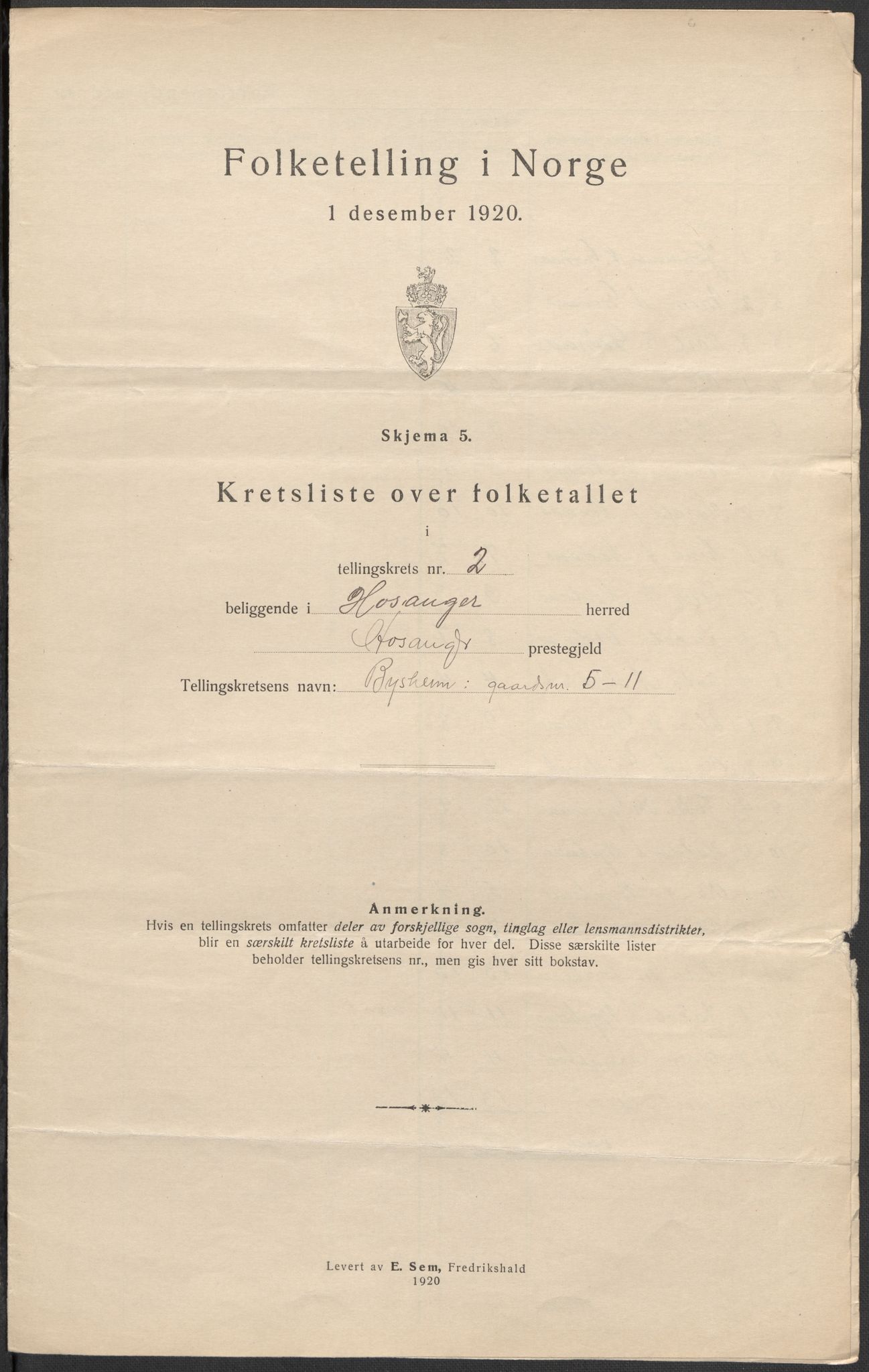 SAB, 1920 census for Hosanger, 1920, p. 8