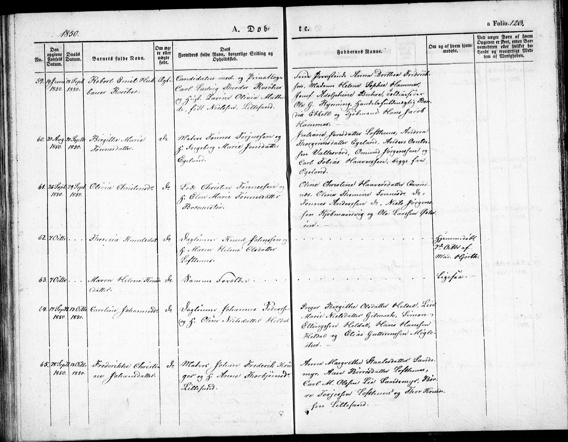 Vestre Moland sokneprestkontor, AV/SAK-1111-0046/F/Fb/Fbb/L0002: Parish register (copy) no. B 2, 1836-1851, p. 123