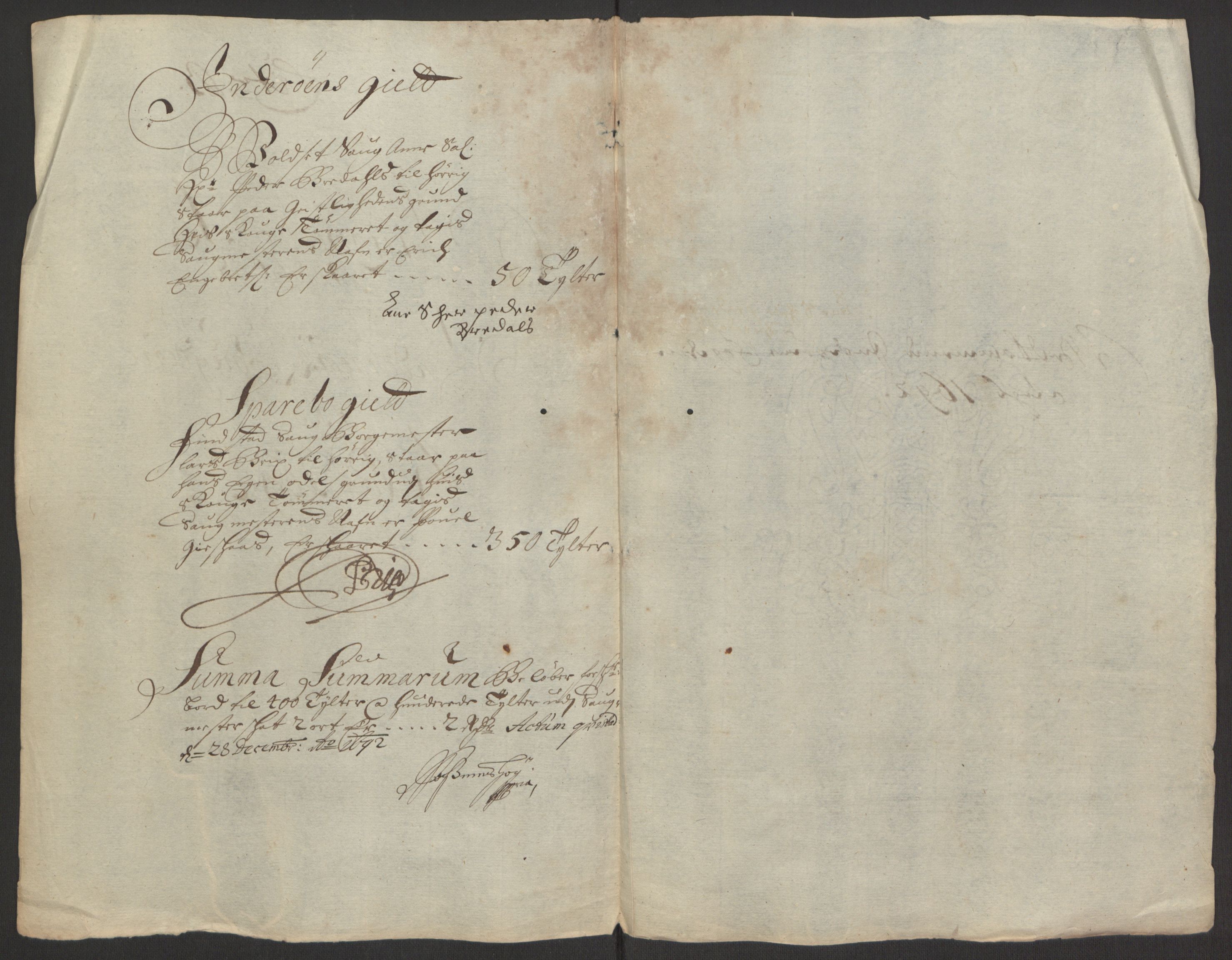 Rentekammeret inntil 1814, Reviderte regnskaper, Fogderegnskap, RA/EA-4092/R63/L4308: Fogderegnskap Inderøy, 1692-1694, p. 72