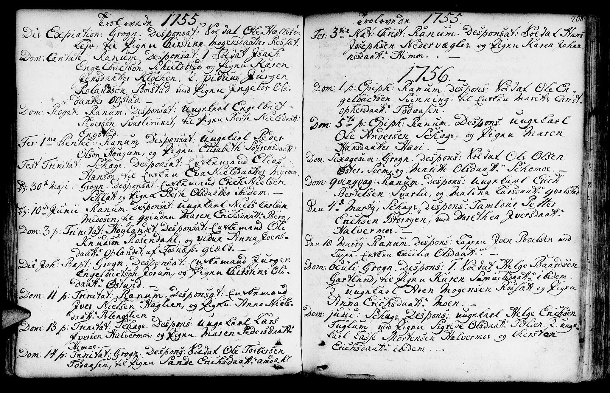 Ministerialprotokoller, klokkerbøker og fødselsregistre - Nord-Trøndelag, SAT/A-1458/764/L0542: Parish register (official) no. 764A02, 1748-1779, p. 208