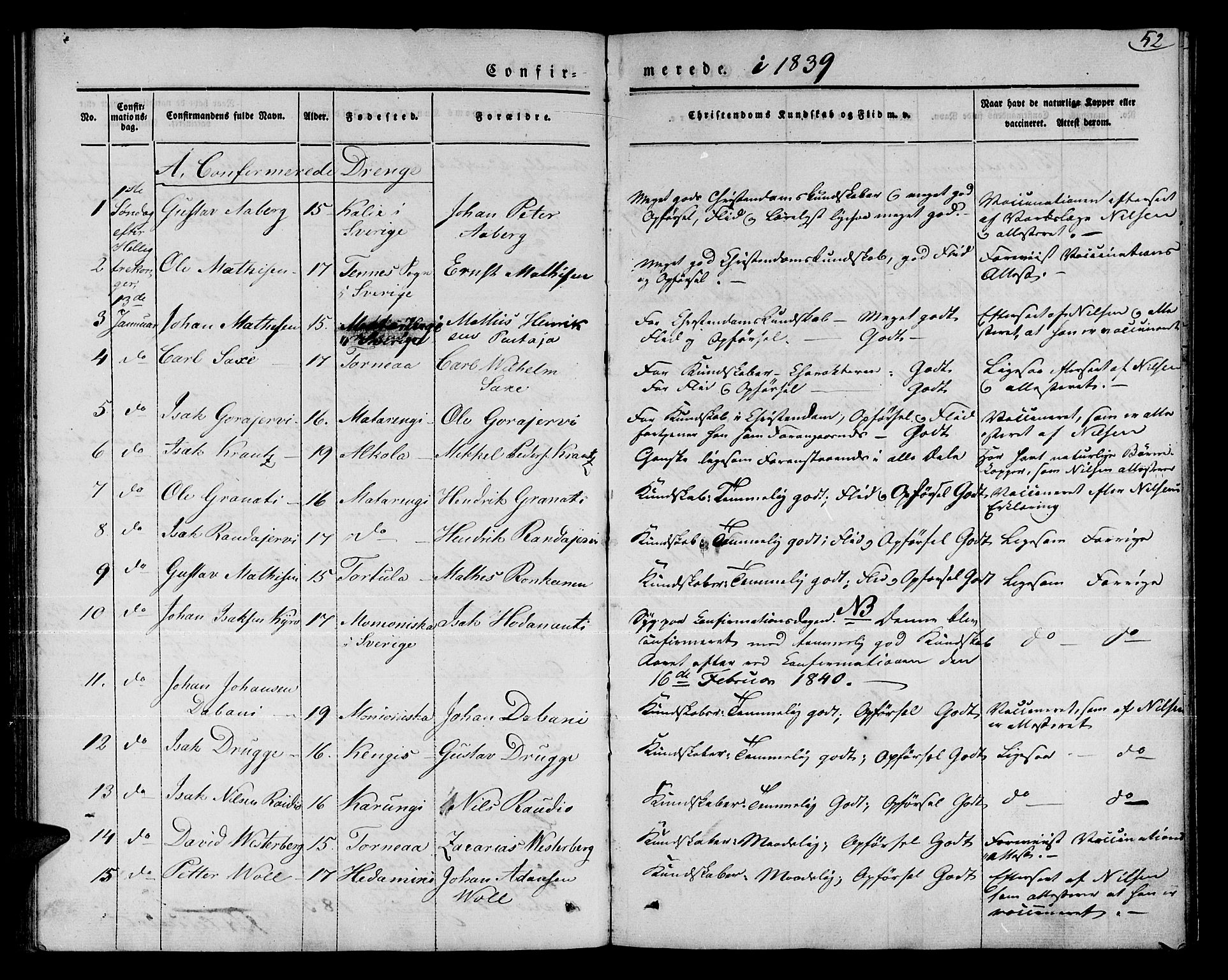 Talvik sokneprestkontor, SATØ/S-1337/H/Ha/L0015kirke: Parish register (official) no. 15, 1837-1847, p. 52
