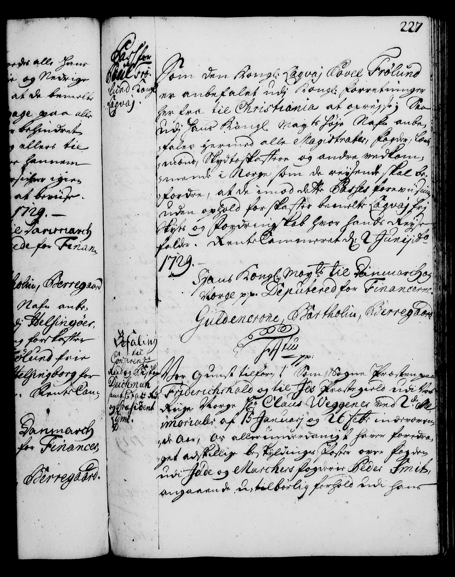 Rentekammeret, Kammerkanselliet, RA/EA-3111/G/Gg/Gga/L0003: Norsk ekspedisjonsprotokoll med register (merket RK 53.3), 1727-1734, p. 227