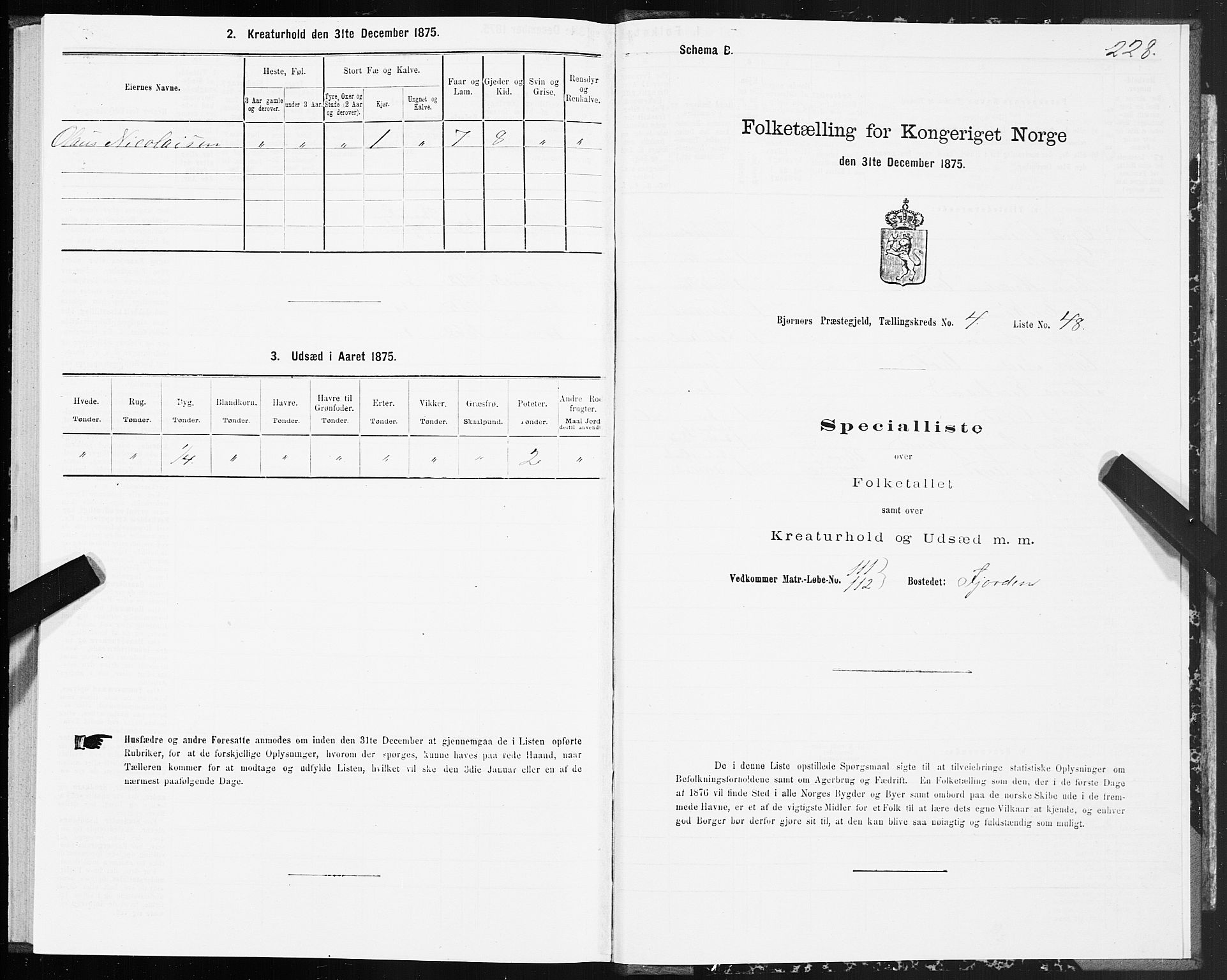 SAT, 1875 census for 1632P Bjørnør, 1875, p. 2228