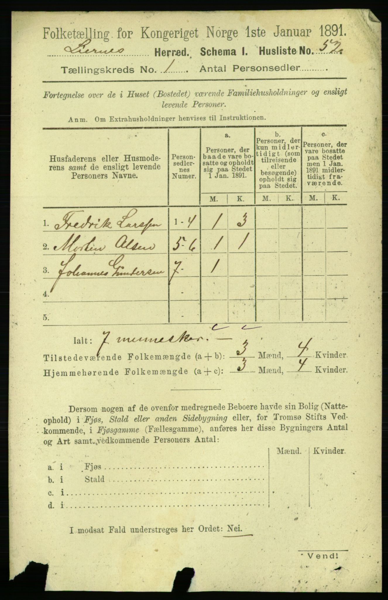 RA, 1891 census for 1737 Lierne, 1891, p. 67