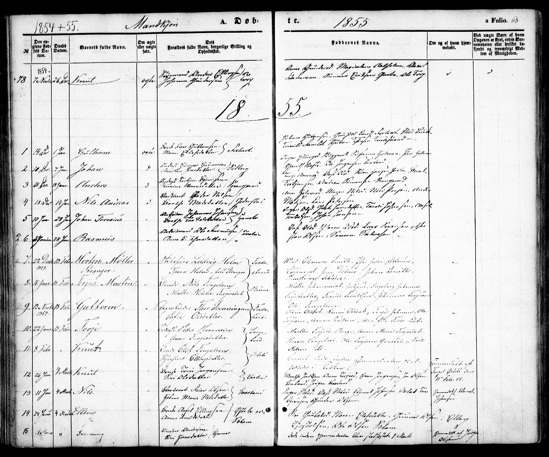 Holt sokneprestkontor, AV/SAK-1111-0021/F/Fa/L0008: Parish register (official) no. A 8, 1849-1860, p. 68