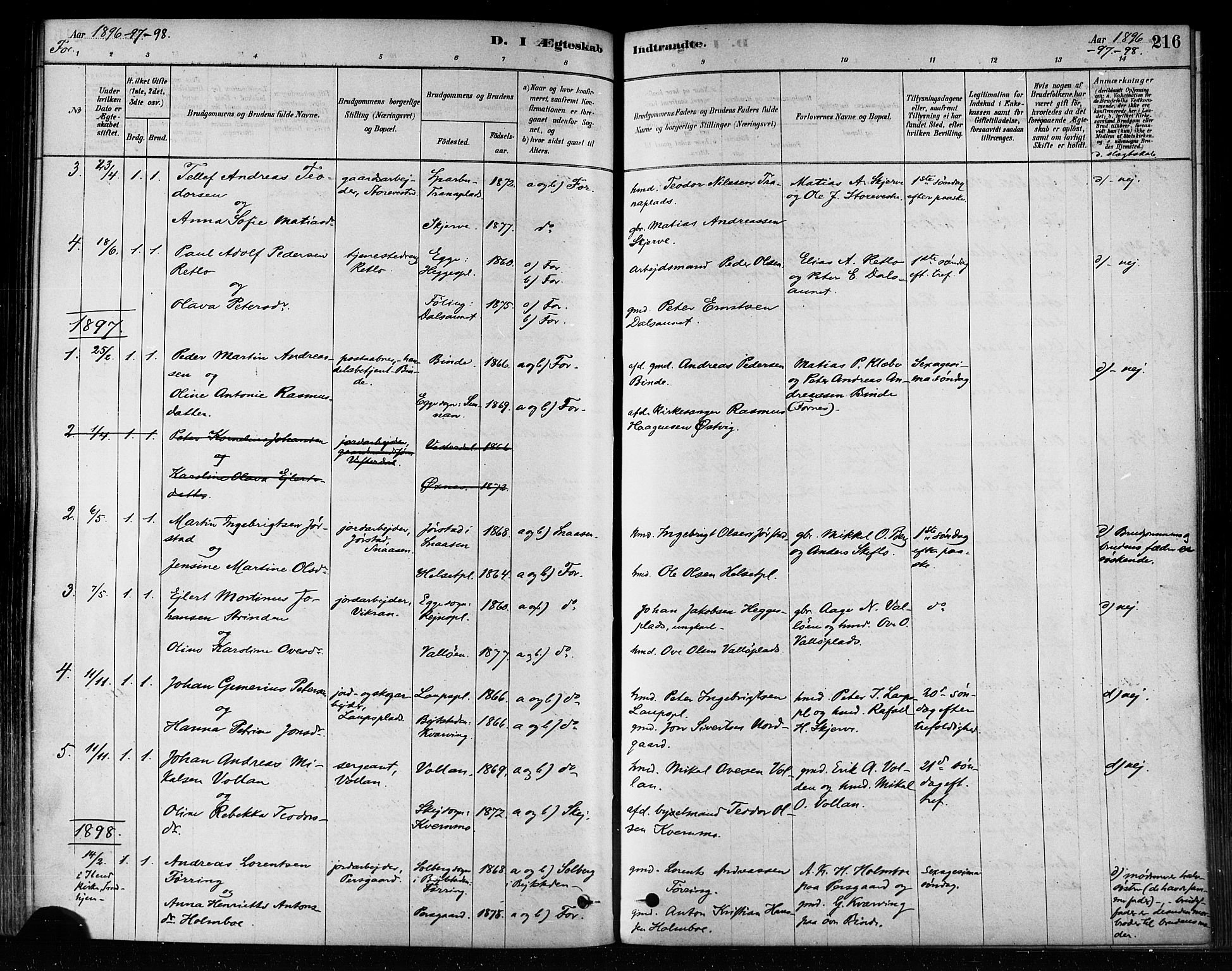 Ministerialprotokoller, klokkerbøker og fødselsregistre - Nord-Trøndelag, SAT/A-1458/746/L0448: Parish register (official) no. 746A07 /1, 1878-1900, p. 216