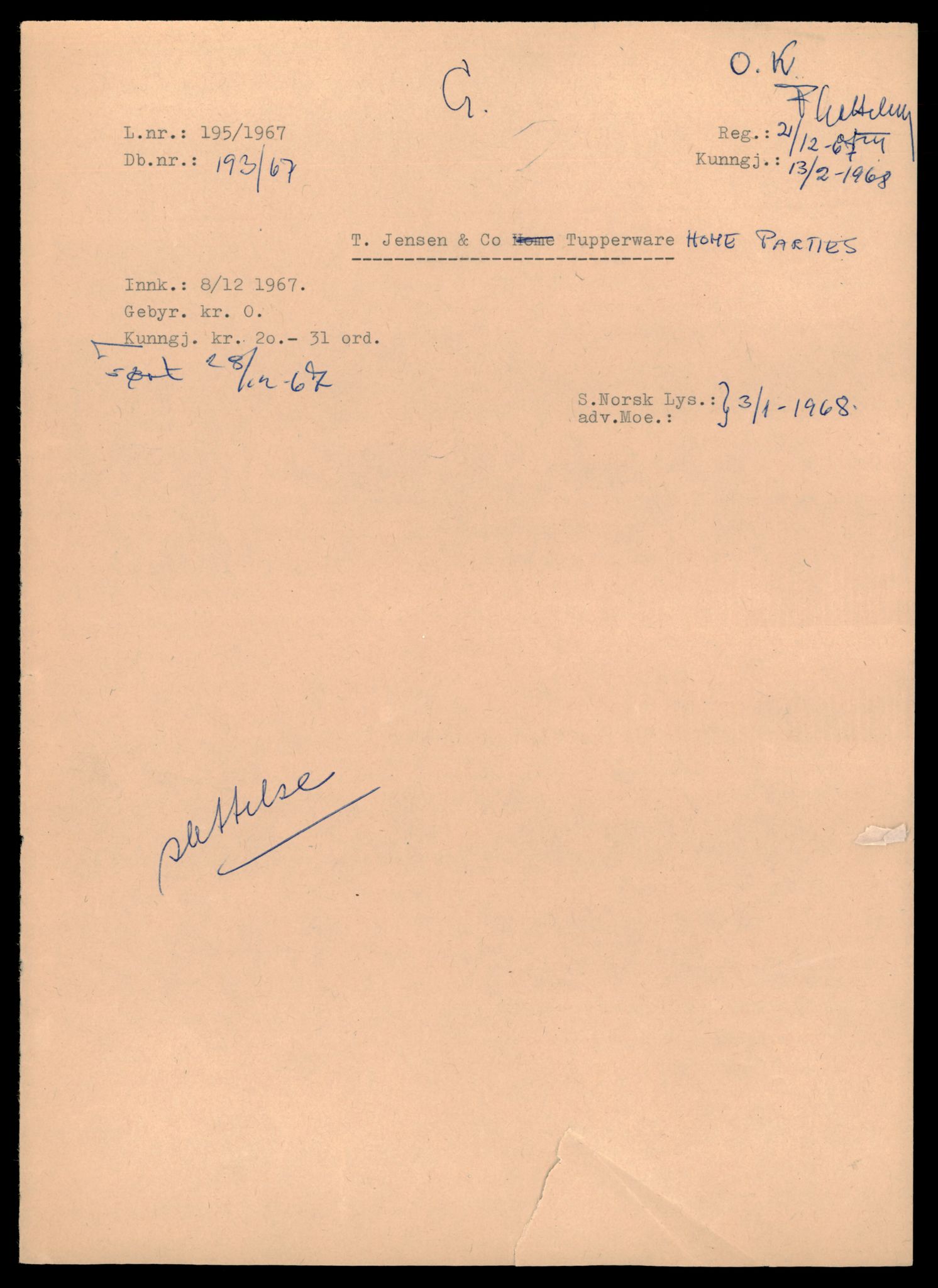 Asker og Bærum tingrett, AV/SAT-A-10379/K/Kb/Kba/L0015: Slettede foretak i Asker og Østre Bærum mellom 1967 og 1972, 1890-1972, p. 1