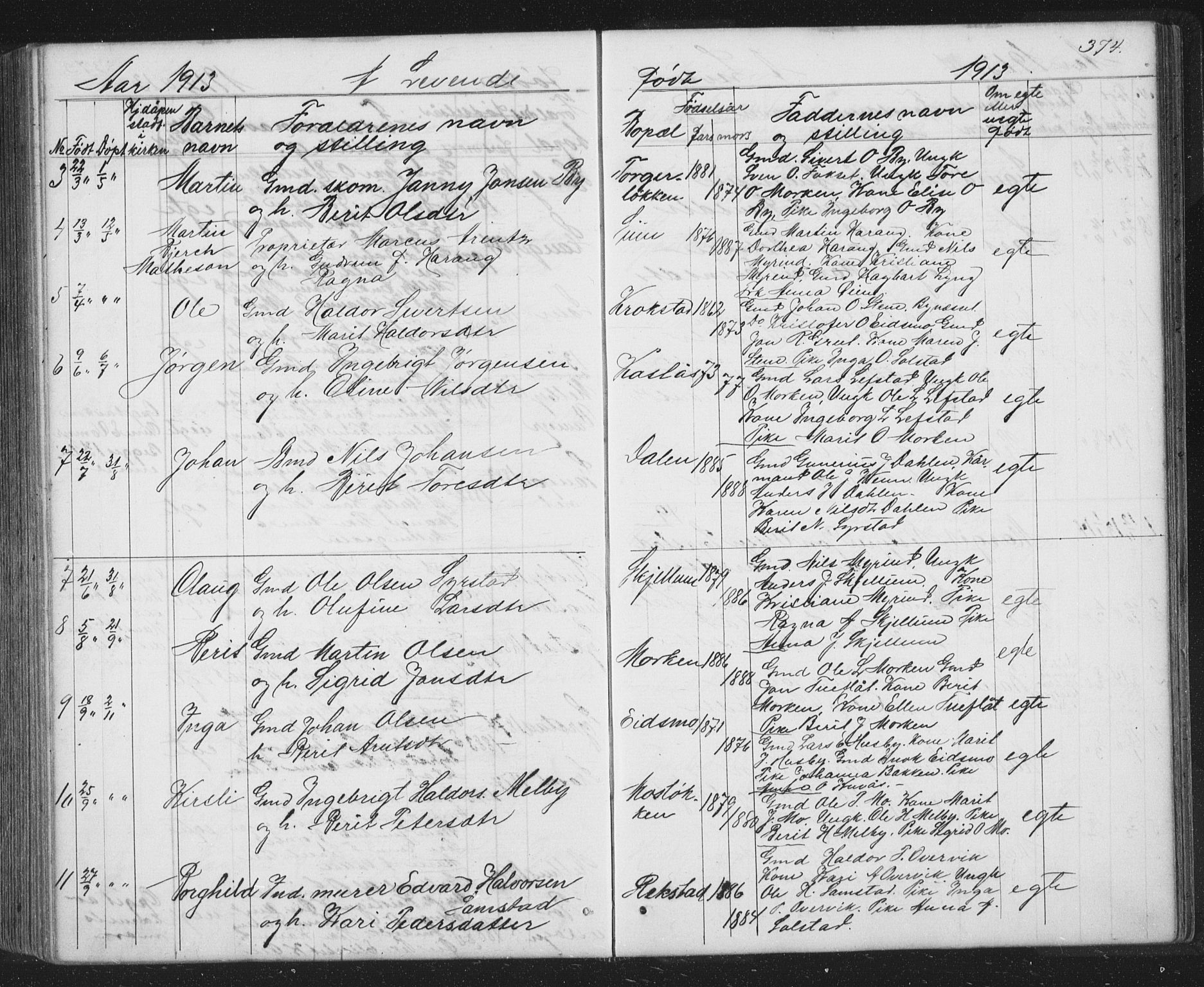 Ministerialprotokoller, klokkerbøker og fødselsregistre - Sør-Trøndelag, AV/SAT-A-1456/667/L0798: Parish register (copy) no. 667C03, 1867-1929, p. 374
