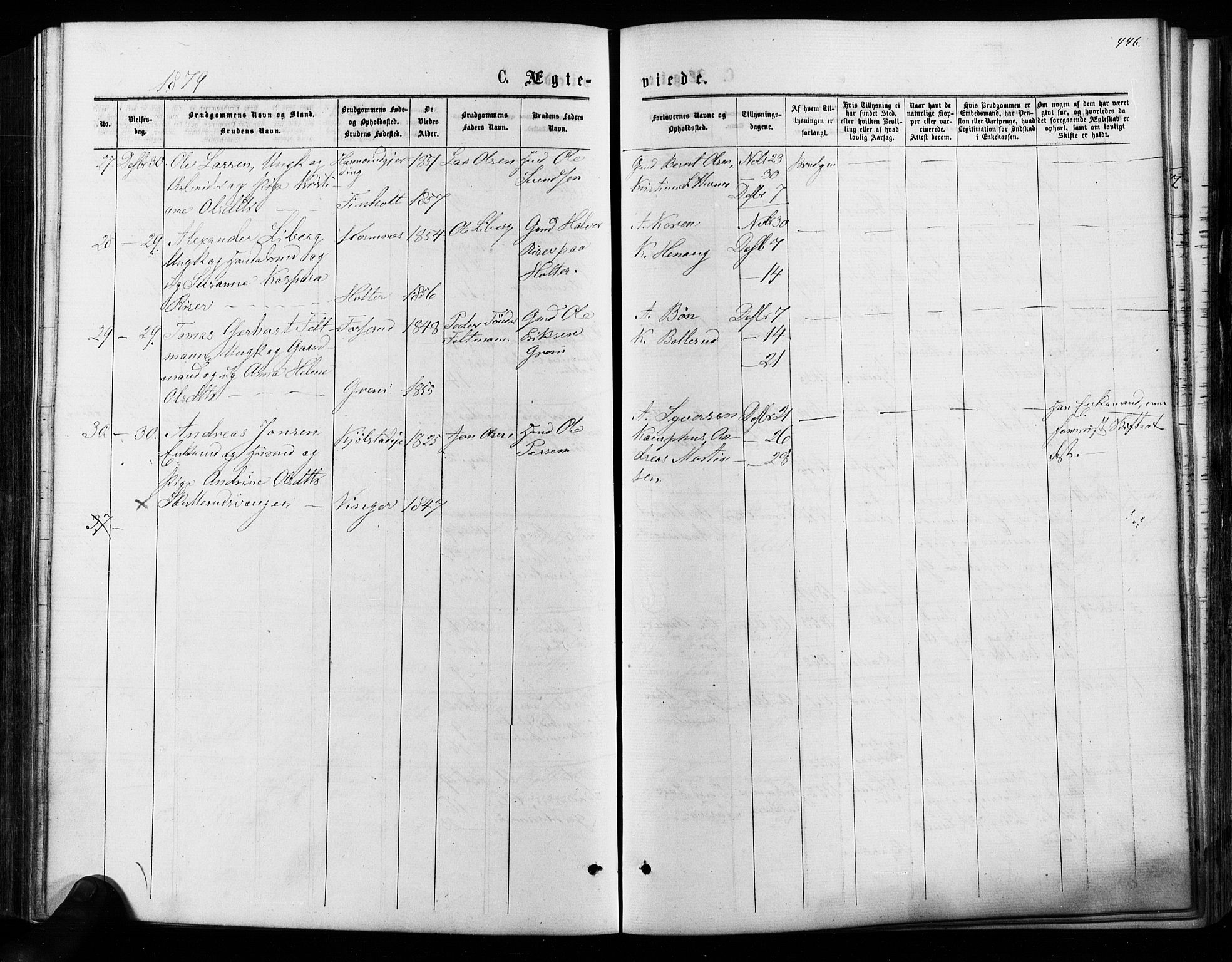 Nes prestekontor Kirkebøker, AV/SAO-A-10410/F/Fa/L0009: Parish register (official) no. I 9, 1875-1882, p. 446