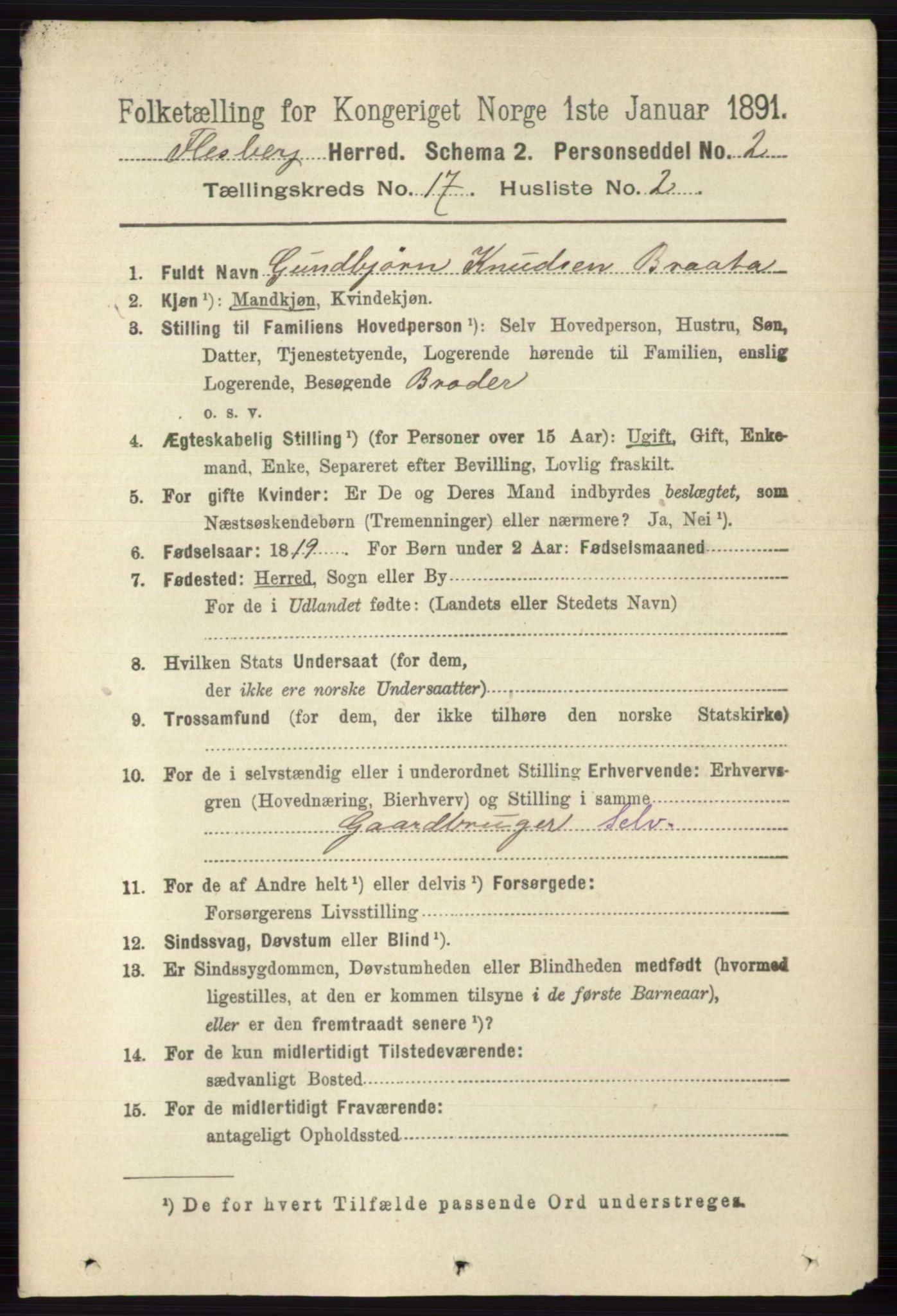 RA, 1891 census for 0631 Flesberg, 1891, p. 2994