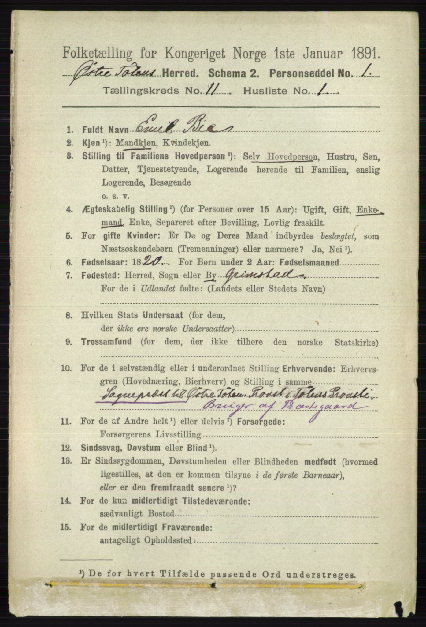 RA, 1891 census for 0528 Østre Toten, 1891, p. 6921