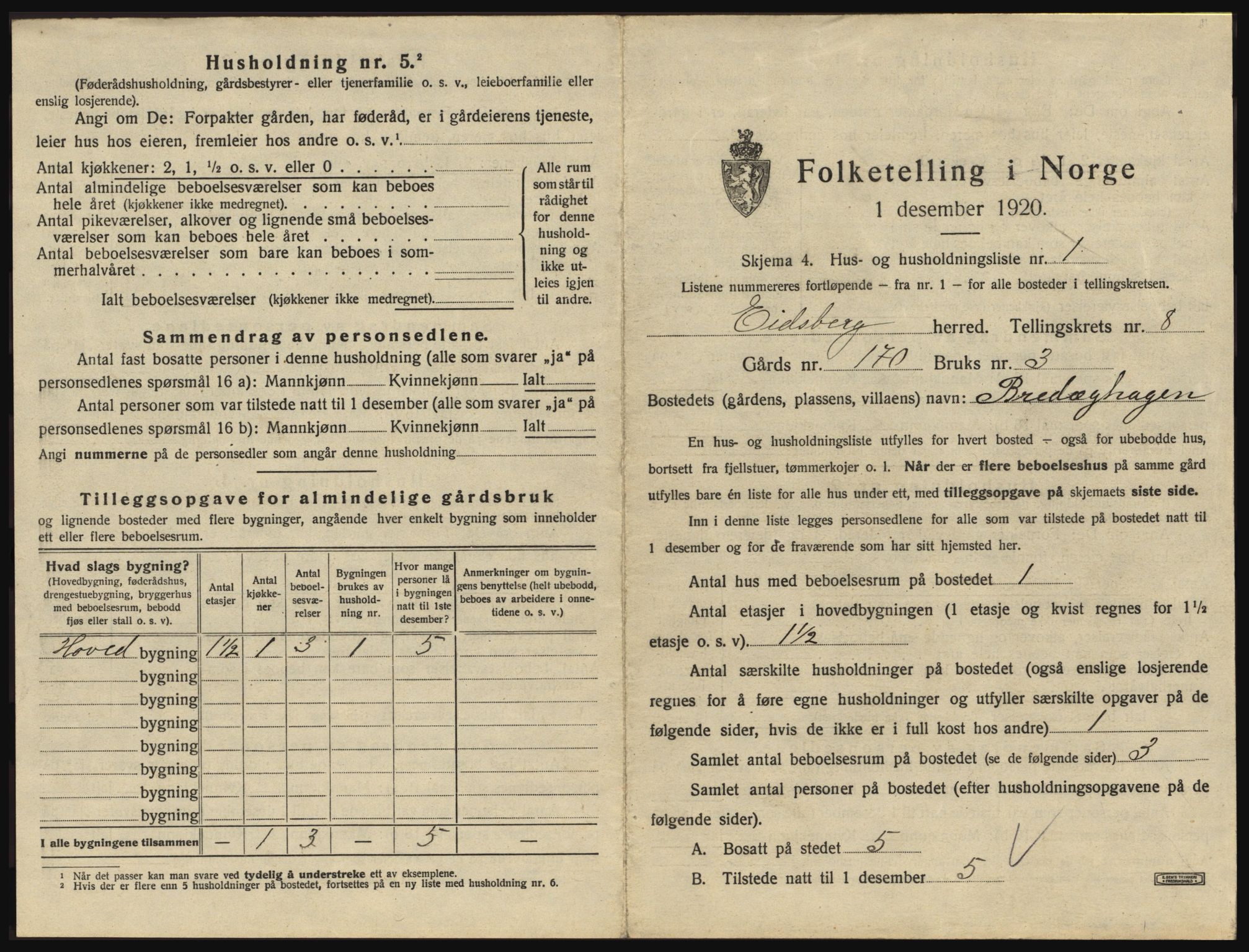 SAO, 1920 census for Eidsberg, 1920, p. 1377