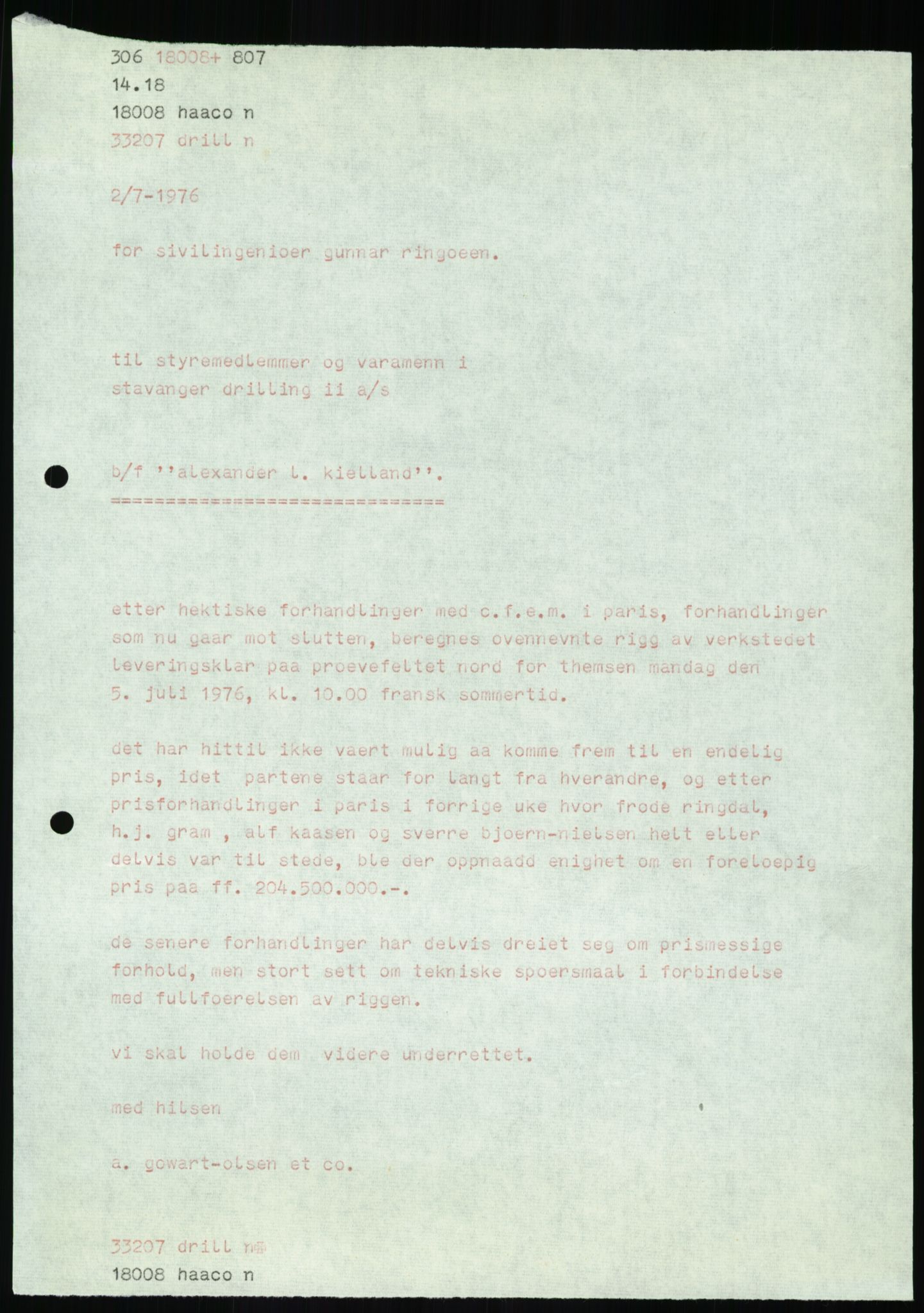 Pa 1503 - Stavanger Drilling AS, SAST/A-101906/A/Ab/Abc/L0006: Styrekorrespondanse Stavanger Drilling II A/S, 1974-1977, p. 175