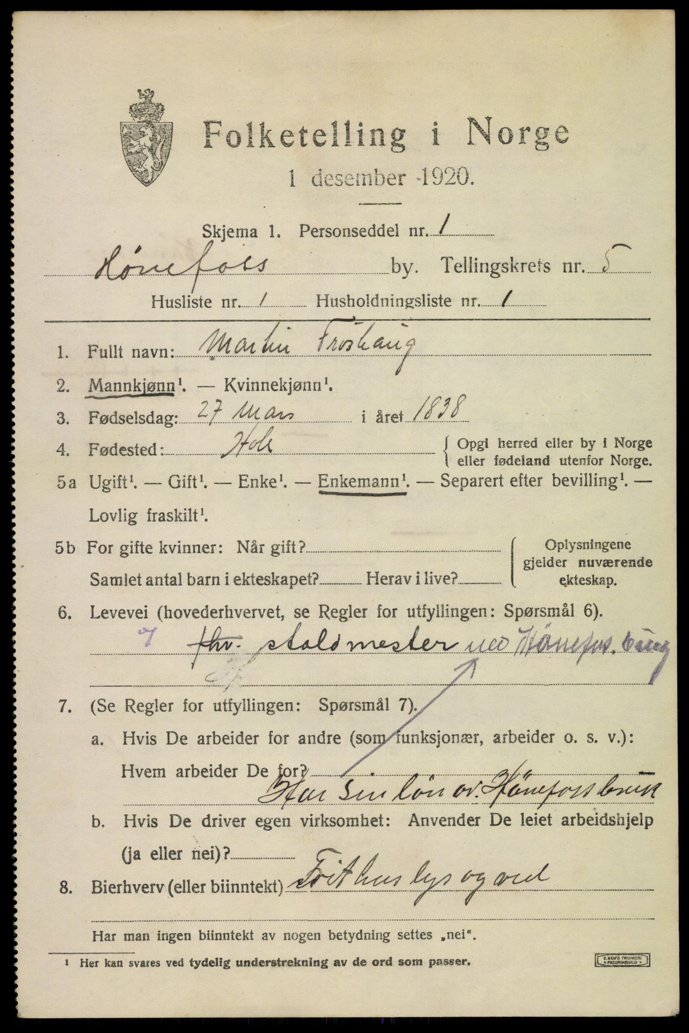 SAKO, 1920 census for Hønefoss, 1920, p. 6624