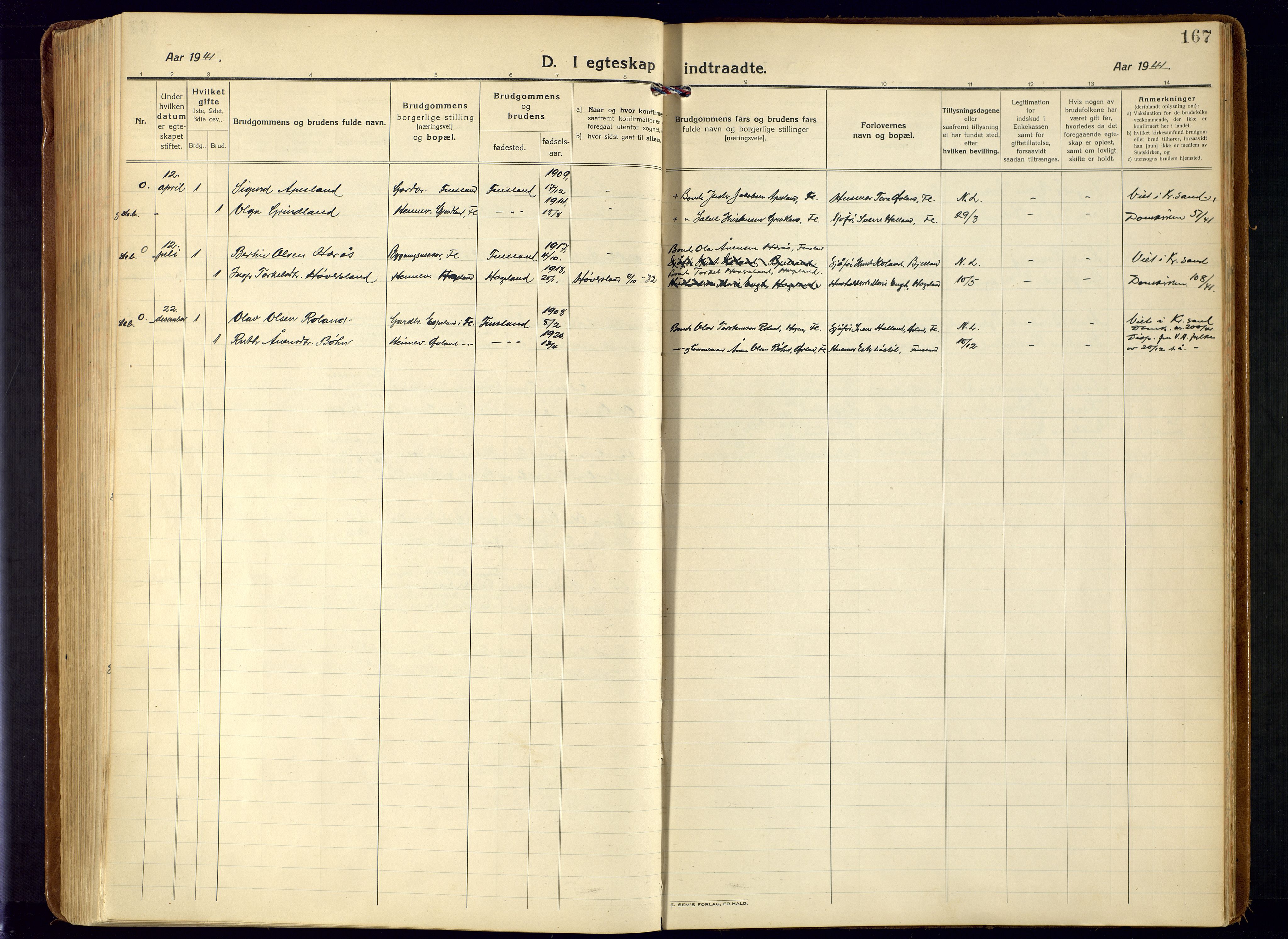 Bjelland sokneprestkontor, SAK/1111-0005/F/Fa/Fab/L0005: Parish register (official) no. A 5, 1921-1951, p. 167