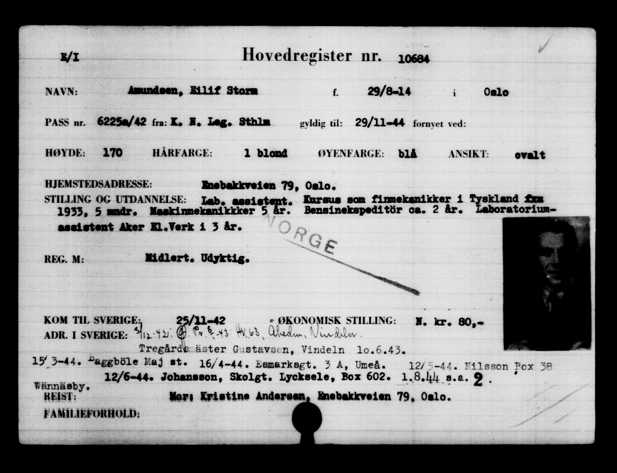 Den Kgl. Norske Legasjons Flyktningskontor, RA/S-6753/V/Va/L0006: Kjesäterkartoteket.  Flyktningenr. 9400-12711, 1940-1945, p. 1485