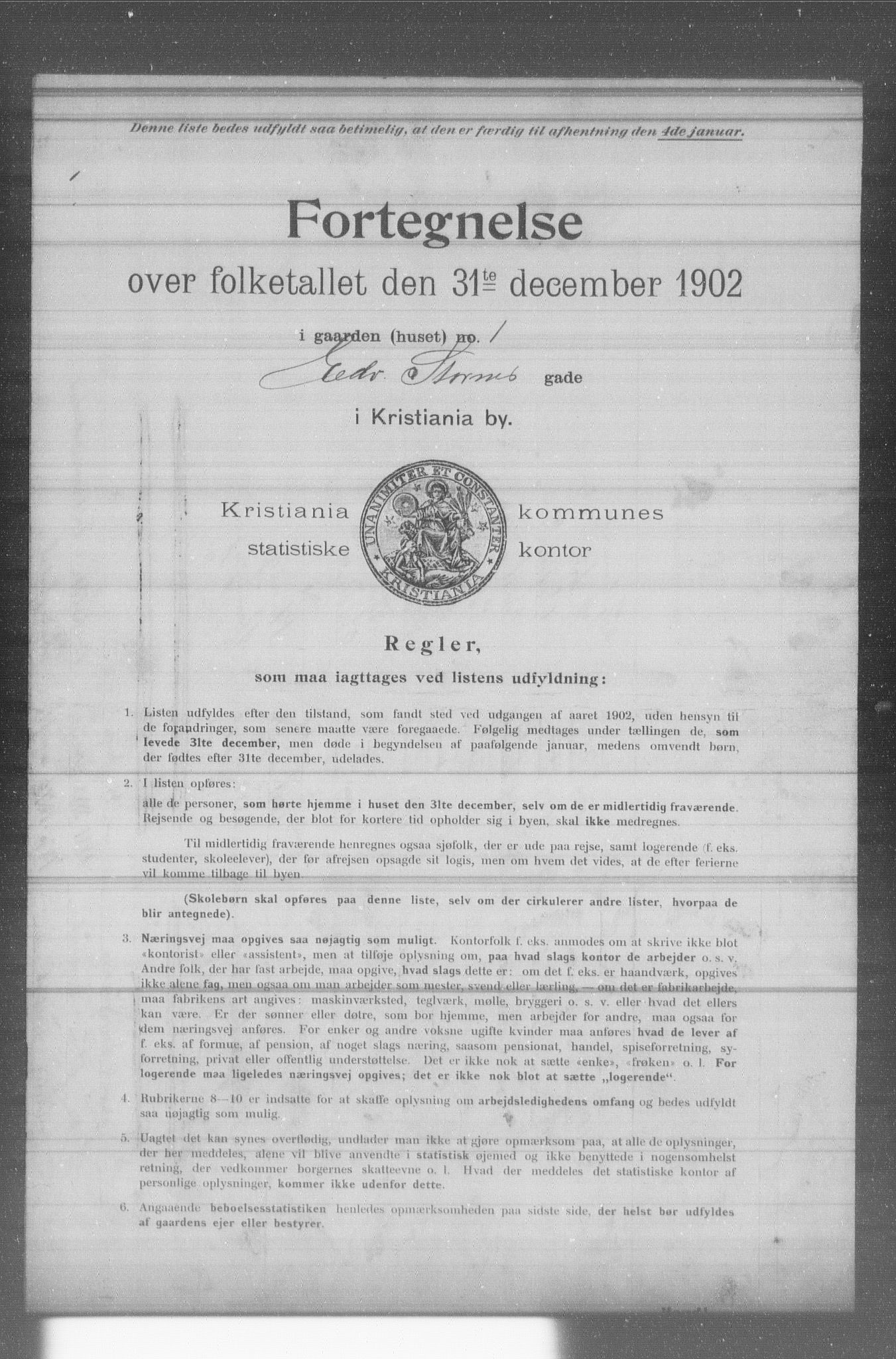 OBA, Municipal Census 1902 for Kristiania, 1902, p. 3543