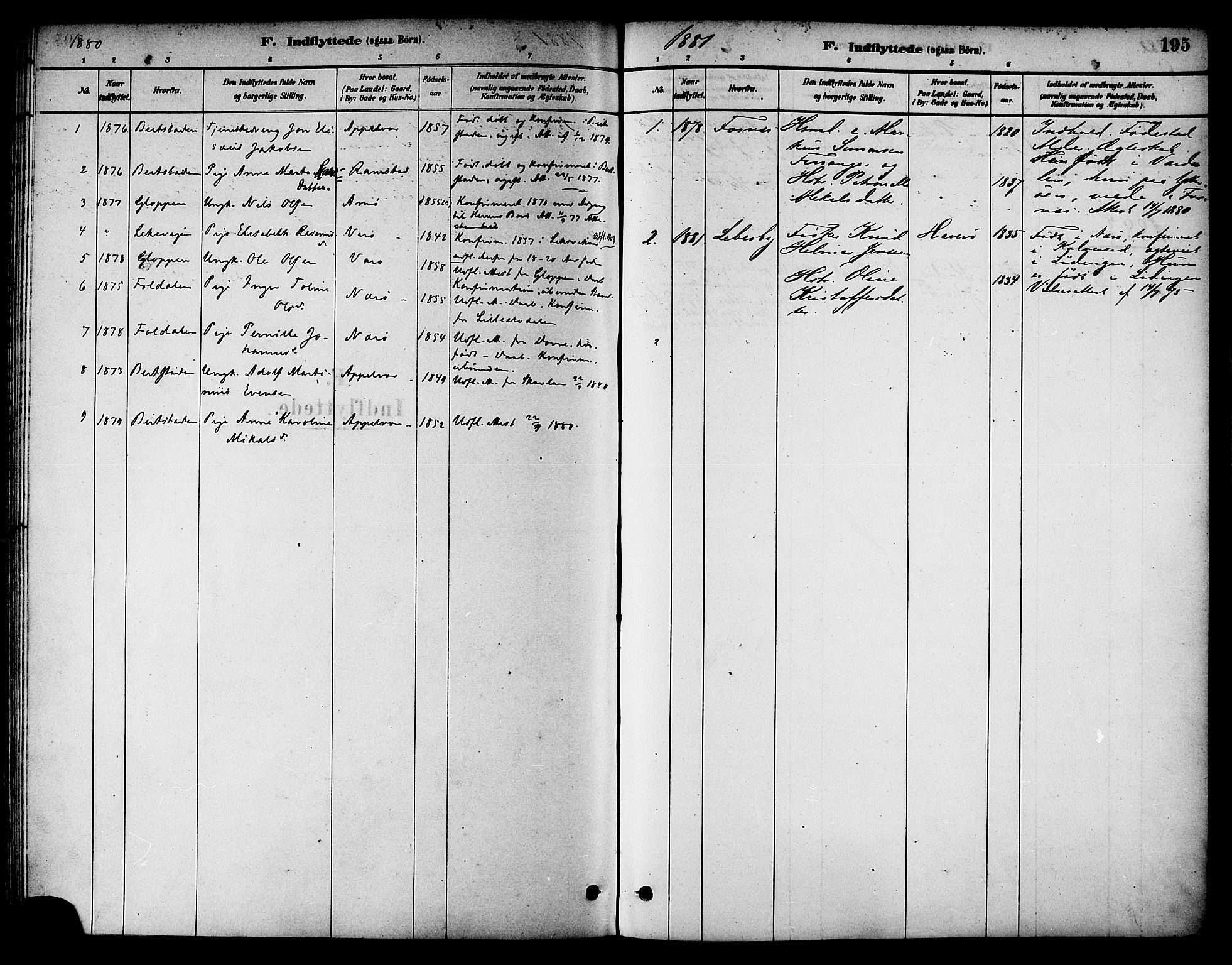 Ministerialprotokoller, klokkerbøker og fødselsregistre - Nord-Trøndelag, SAT/A-1458/784/L0672: Parish register (official) no. 784A07, 1880-1887, p. 195