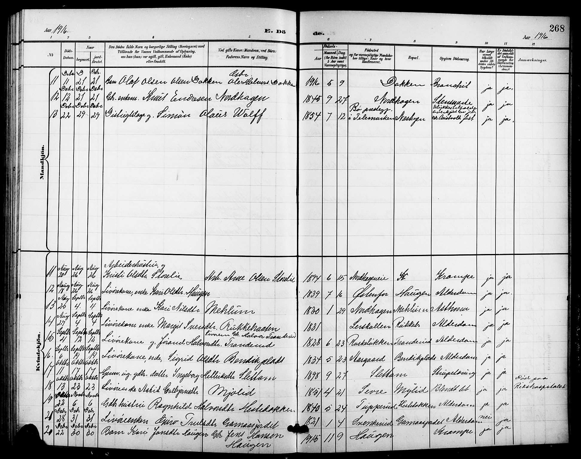 Nes kirkebøker, AV/SAKO-A-236/G/Ga/L0004: Parish register (copy) no. I 4, 1900-1925, p. 268
