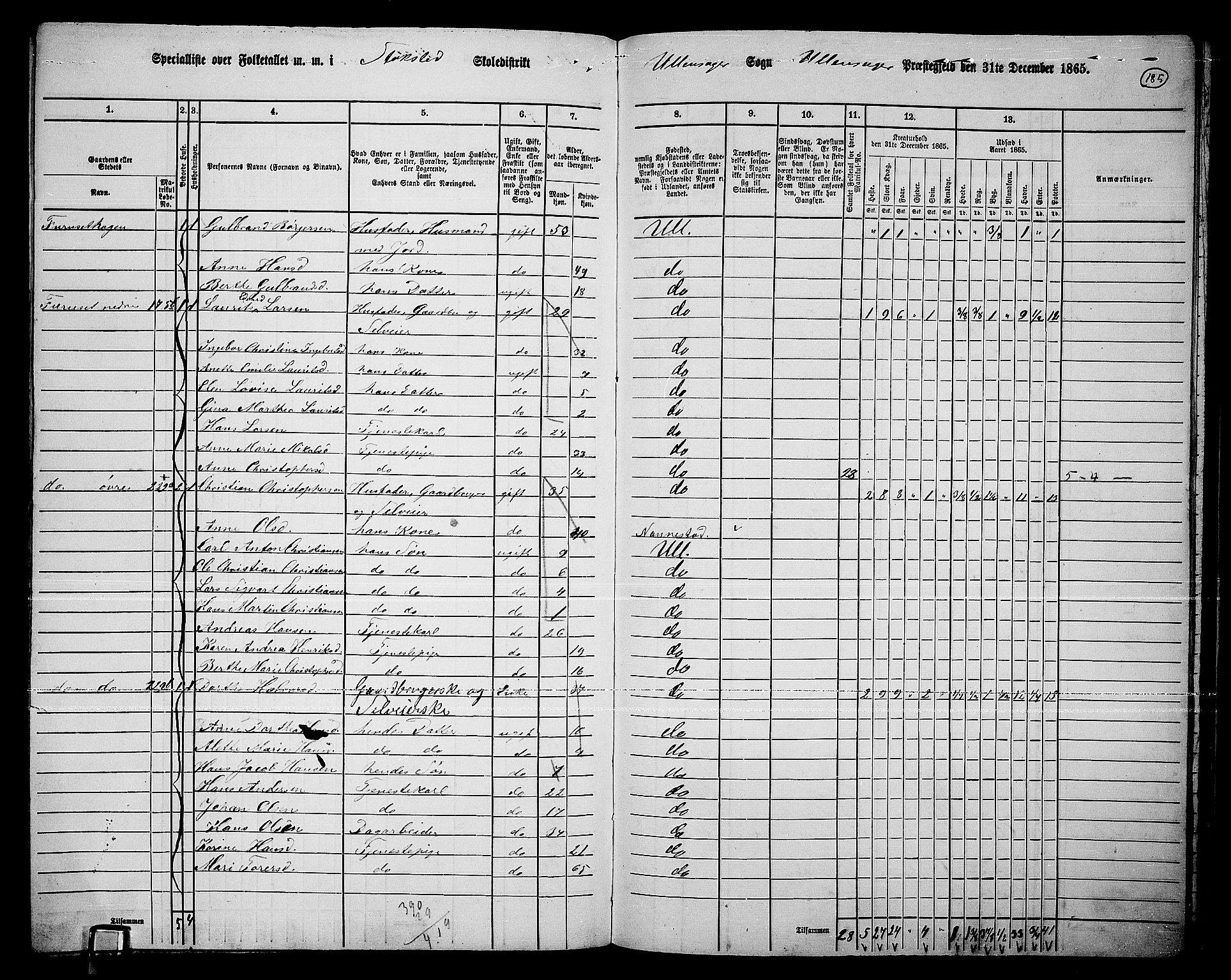 RA, 1865 census for Ullensaker, 1865, p. 161