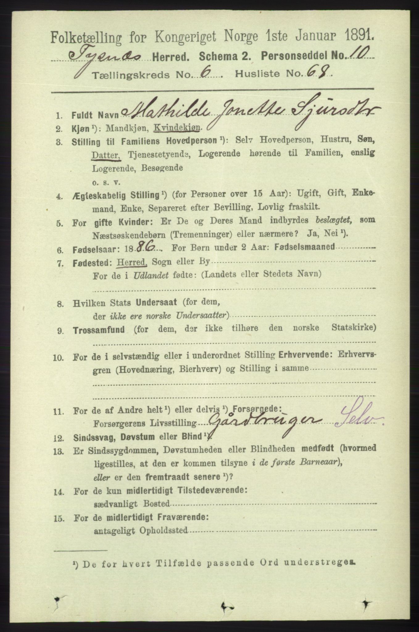 RA, 1891 census for 1223 Tysnes, 1891, p. 2758