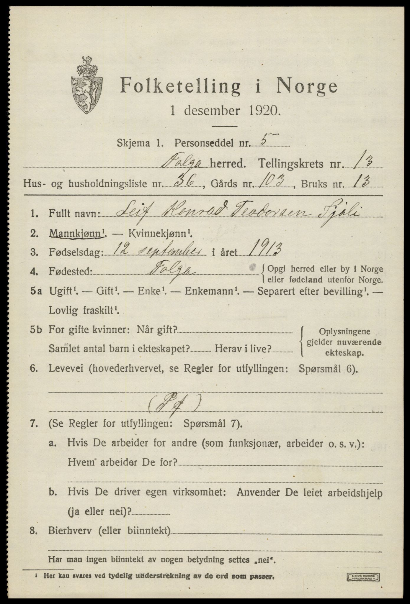 SAH, 1920 census for Tolga, 1920, p. 6231