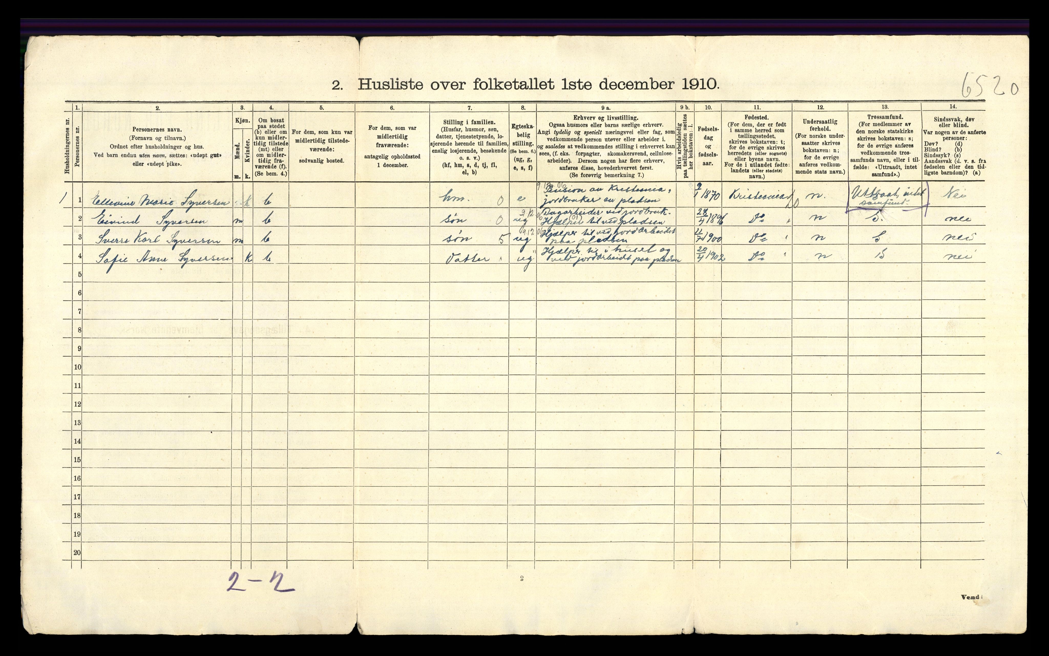 RA, 1910 census for Lunner, 1910, p. 45