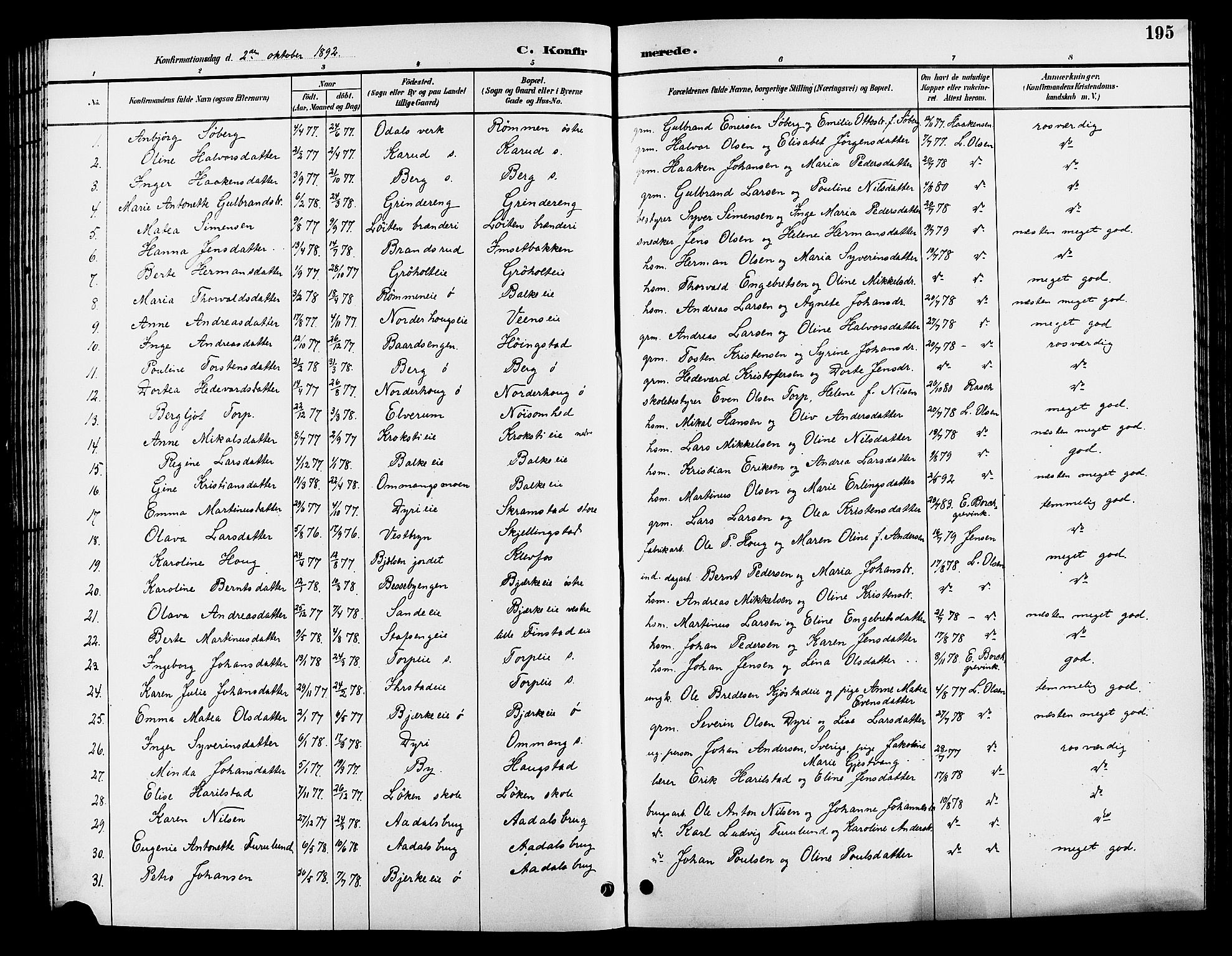 Løten prestekontor, SAH/PREST-022/L/La/L0006: Parish register (copy) no. 6, 1892-1909, p. 195