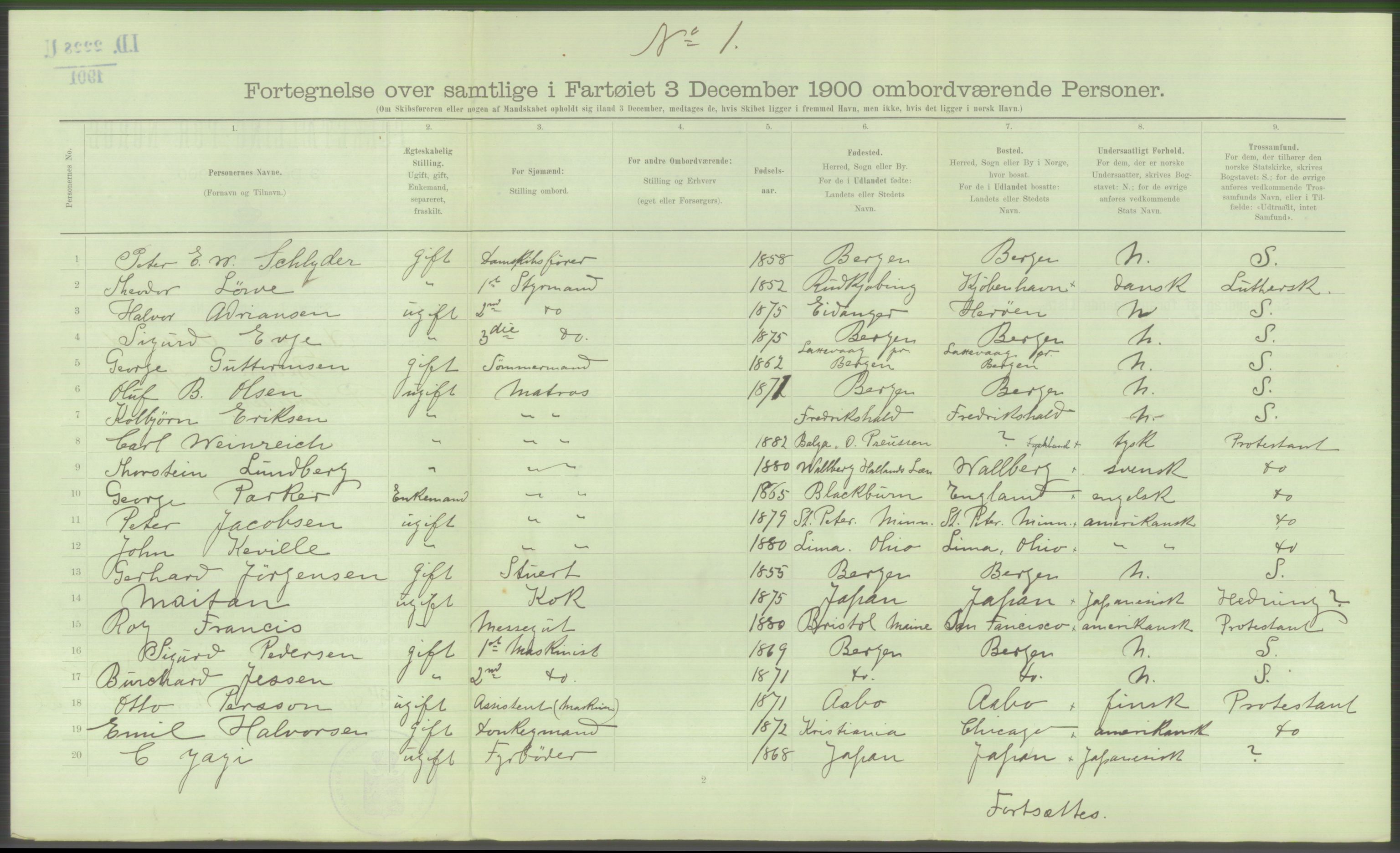 RA, 1900 Census - ship lists from ships in Norwegian harbours, harbours abroad and at sea, 1900, p. 4958