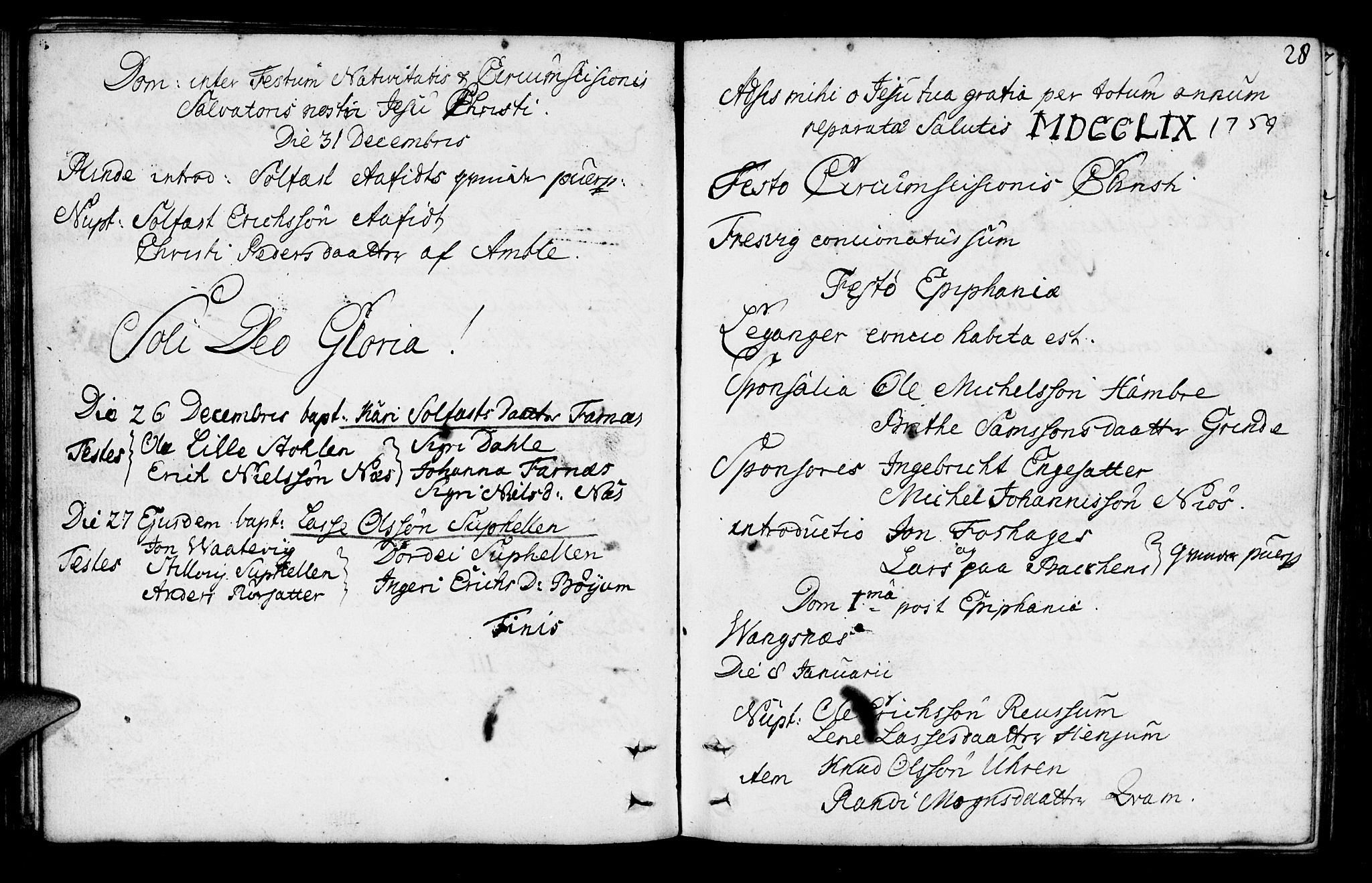 Leikanger sokneprestembete, AV/SAB-A-81001/H/Haa/Haaa/L0003: Parish register (official) no. A 3, 1756-1770, p. 28